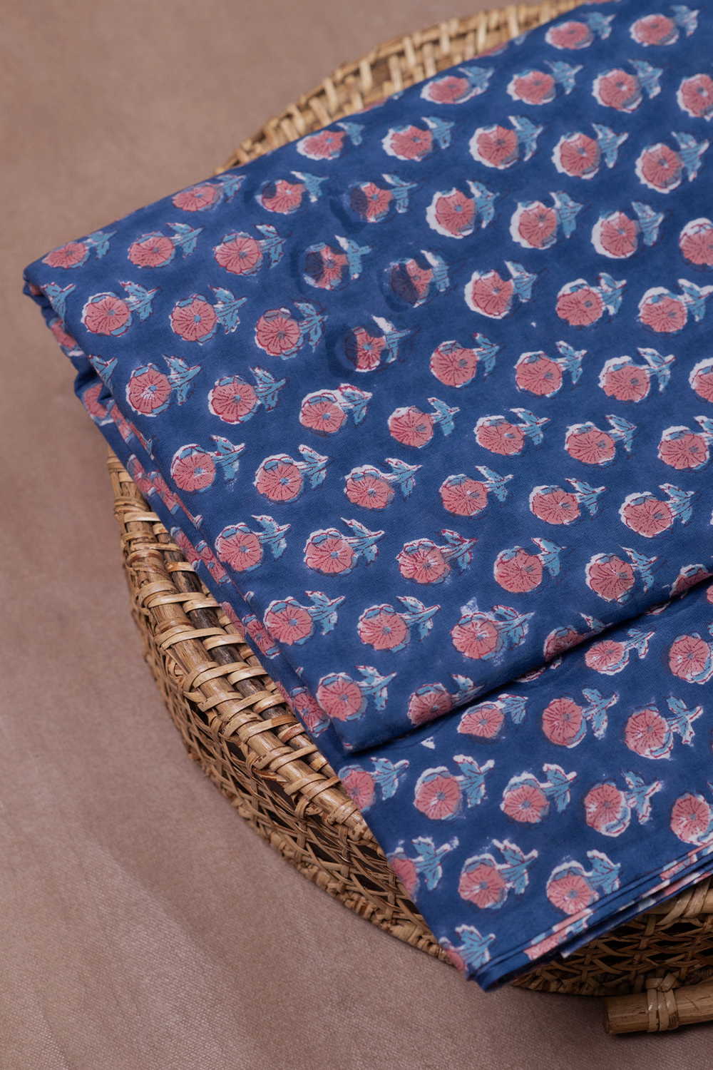 Florets on Blue Sanganeri Cotton Fabric