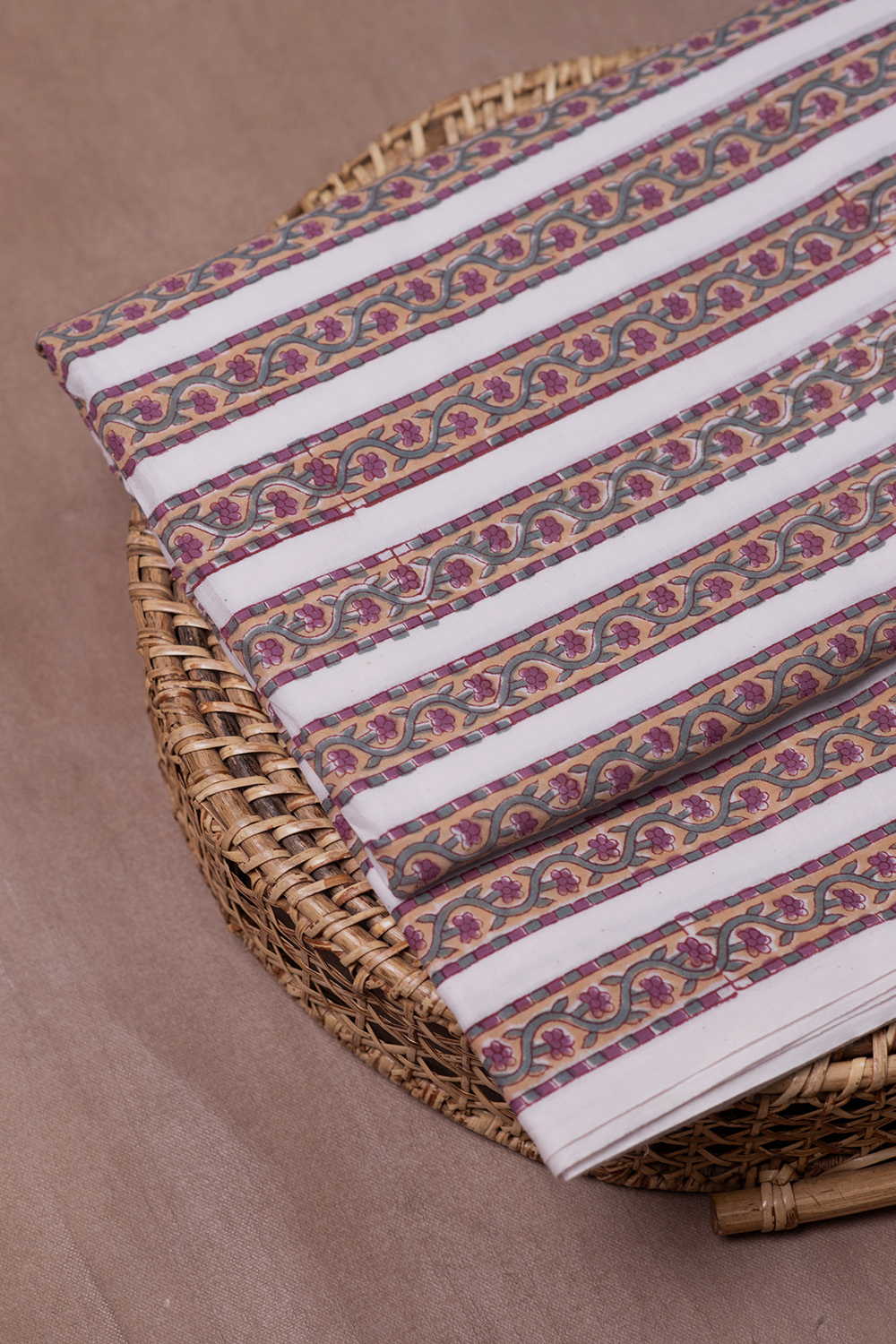 Floral Trail - Cream Sanganeri Cotton Fabric