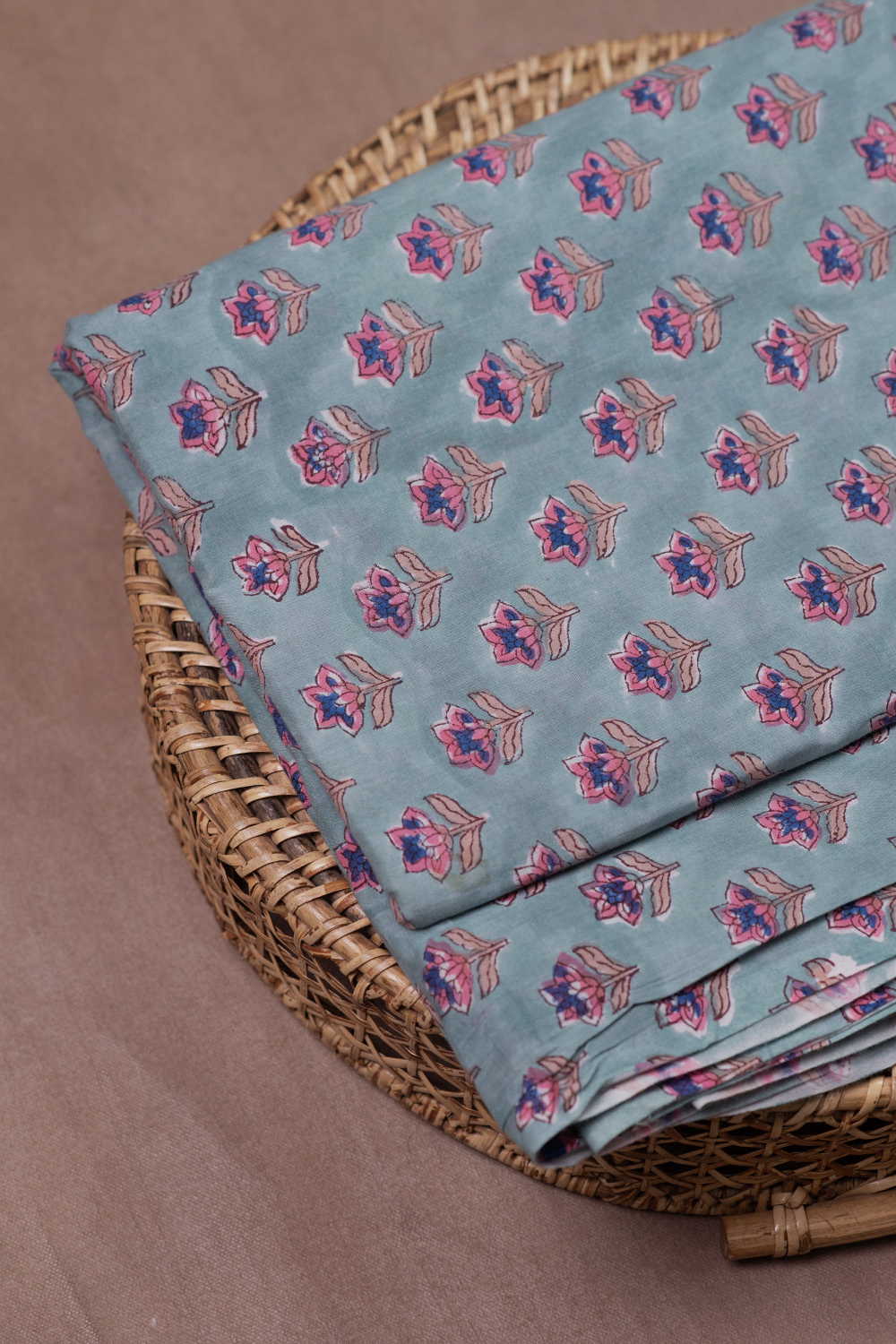Buttas on Green Sanganeri Cotton Fabric - Image 2