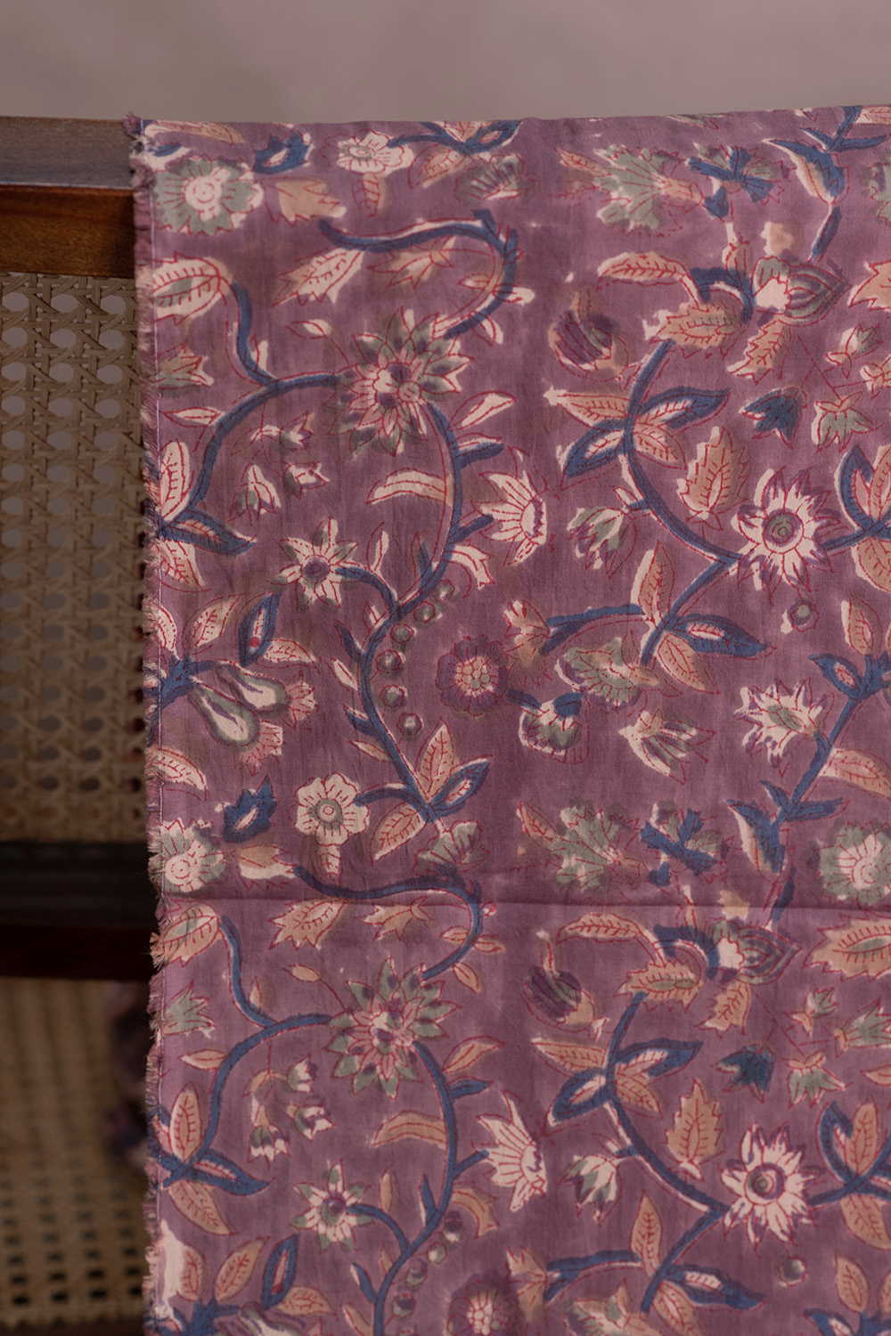 Mauve Floral Garden Sanganeri Cotton Fabric