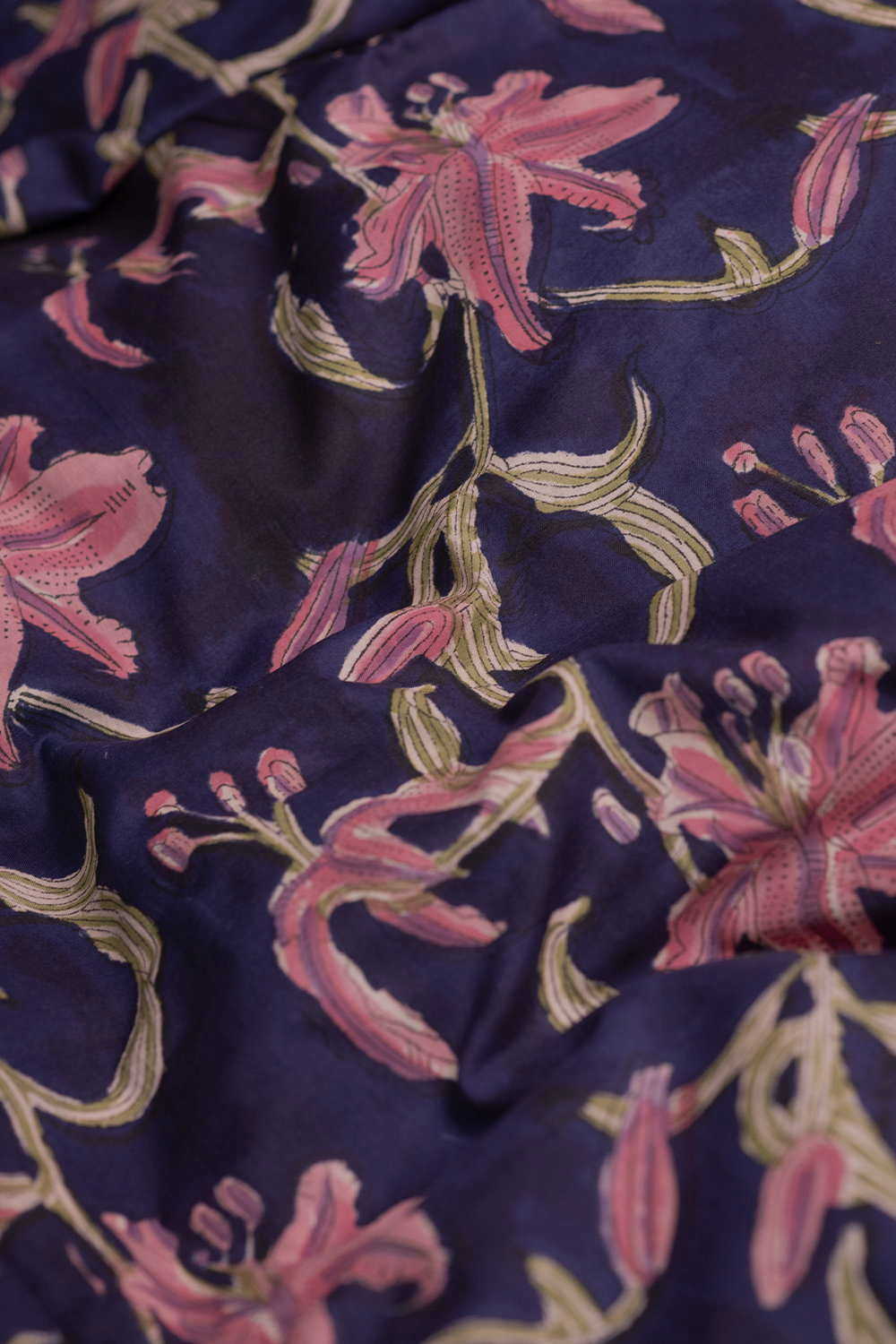 Pink Floral Design - Blue Sanganeri Fabric - Image 3