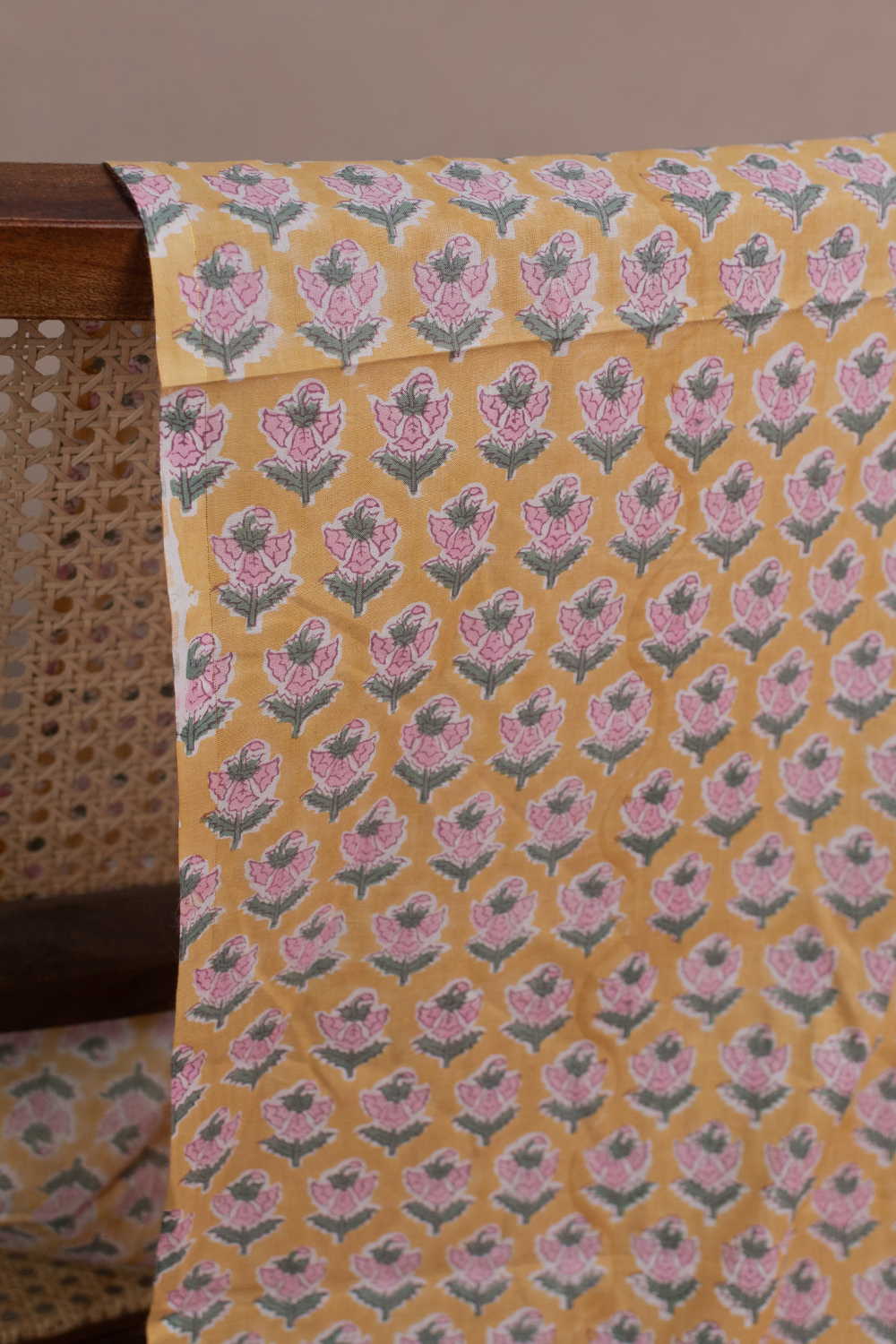 Saffron Summer Floral Sanganeri Cotton Fabric