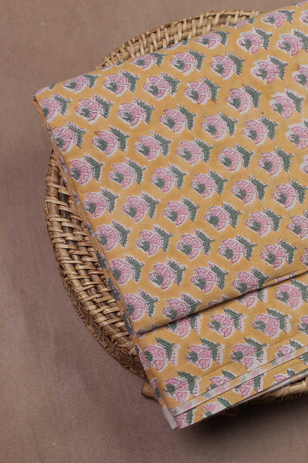 Saffron Summer Floral Sanganeri Cotton Fabric - Image 2