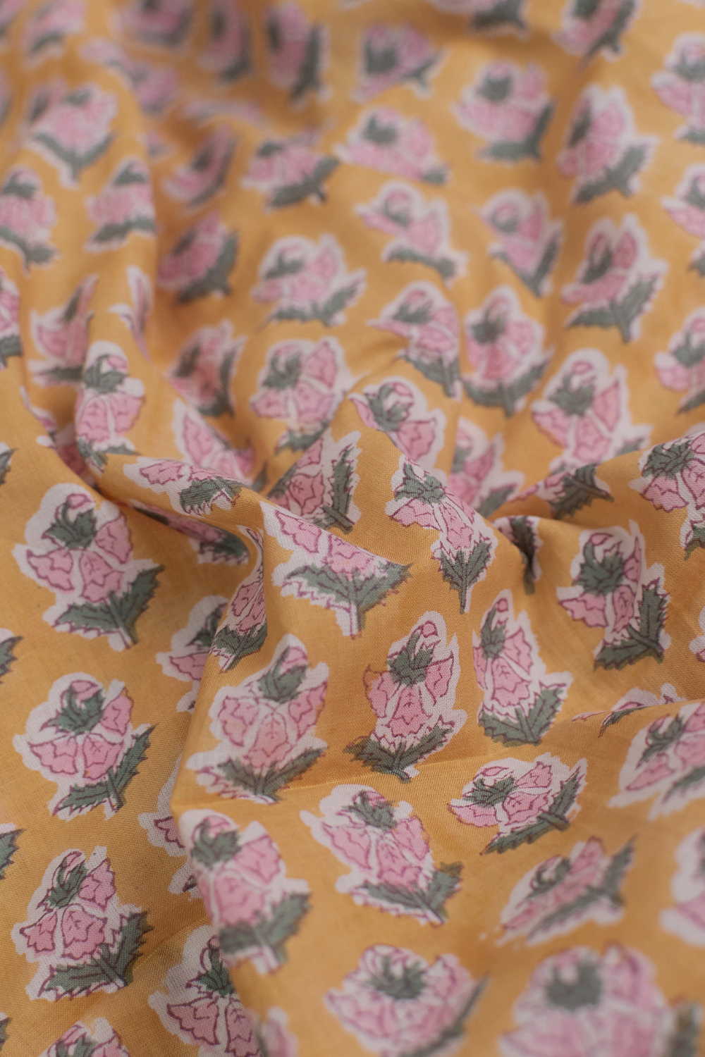 Saffron Summer Floral Sanganeri Cotton Fabric - Image 3