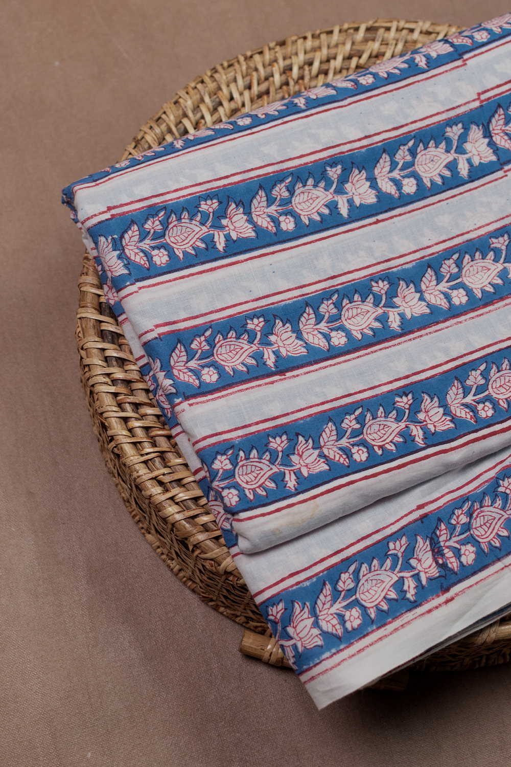 Heritage Floral Border Sanganeri Cotton Fabric