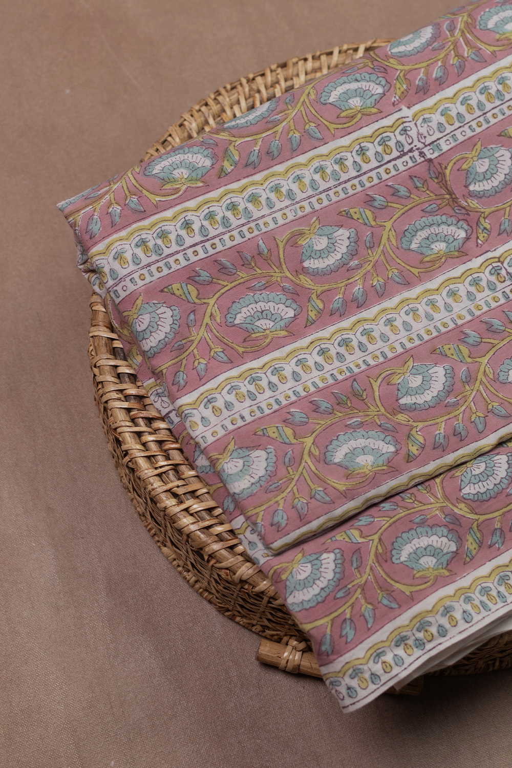 Petal Vine Stripe Sanganeri Cotton Fabric