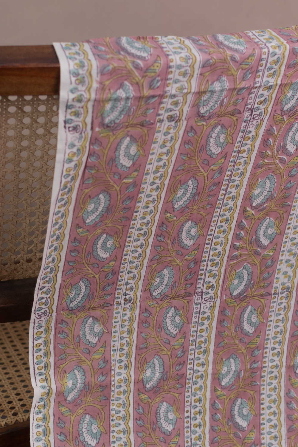 Petal Vine Stripe Sanganeri Cotton Fabric - Image 2