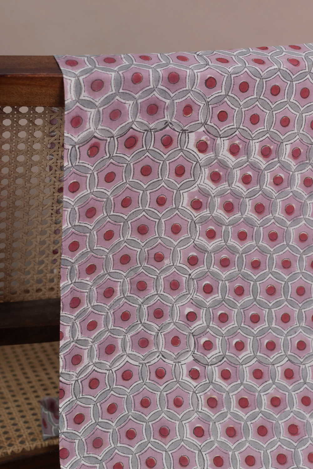 Vintage Hexagon Tile Sanganeri Cotton Fabric