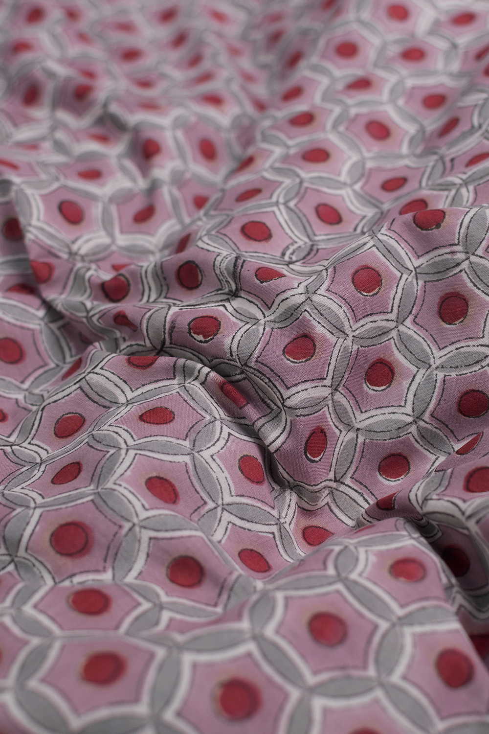 Vintage Hexagon Tile Sanganeri Cotton Fabric - Image 3
