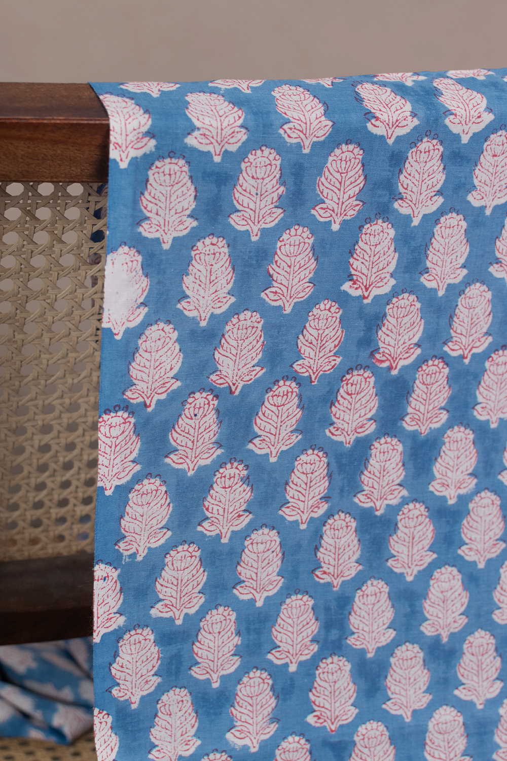 Vintage Blue Butti Sanganeri Cotton Fabric