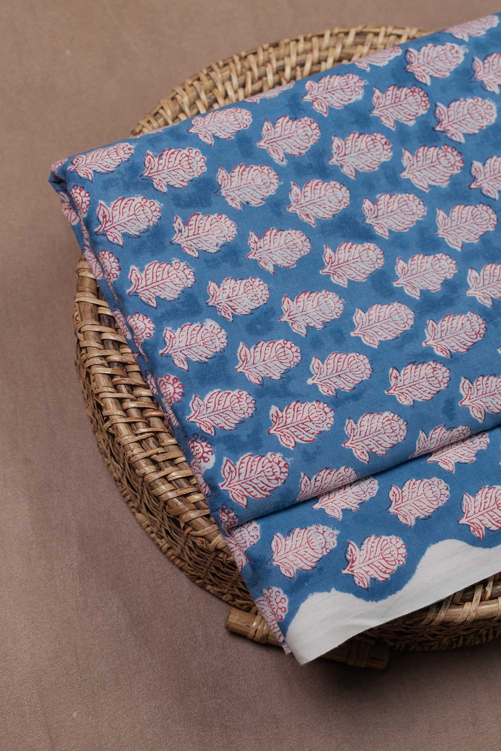 Vintage Blue Butti Sanganeri Cotton Fabric - Image 2