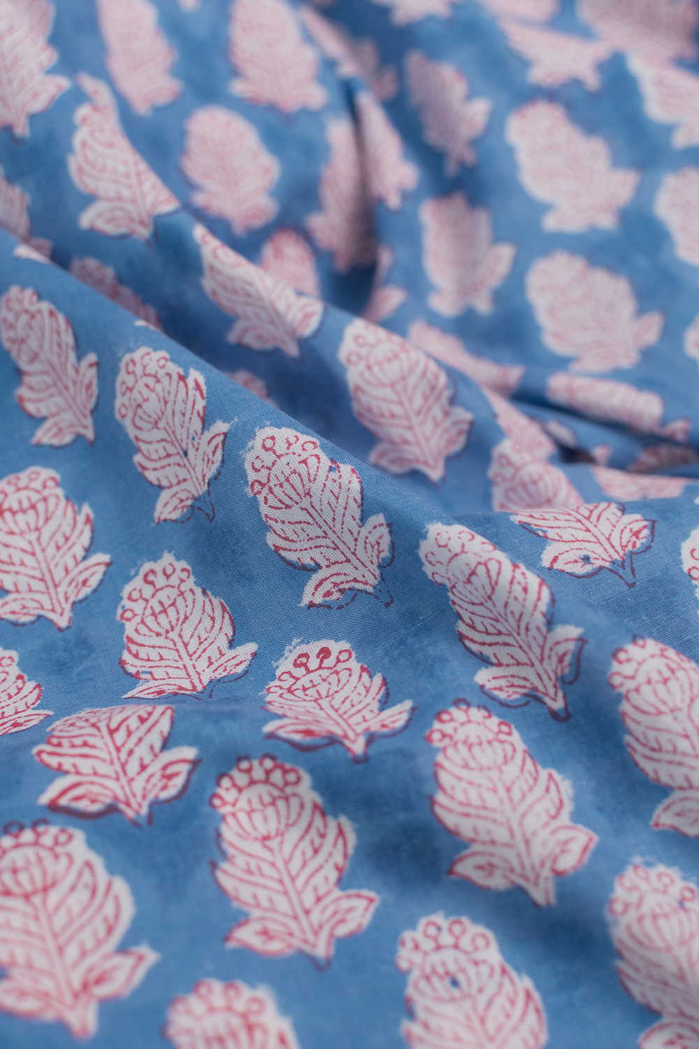 Vintage Blue Butti Sanganeri Cotton Fabric - Image 3