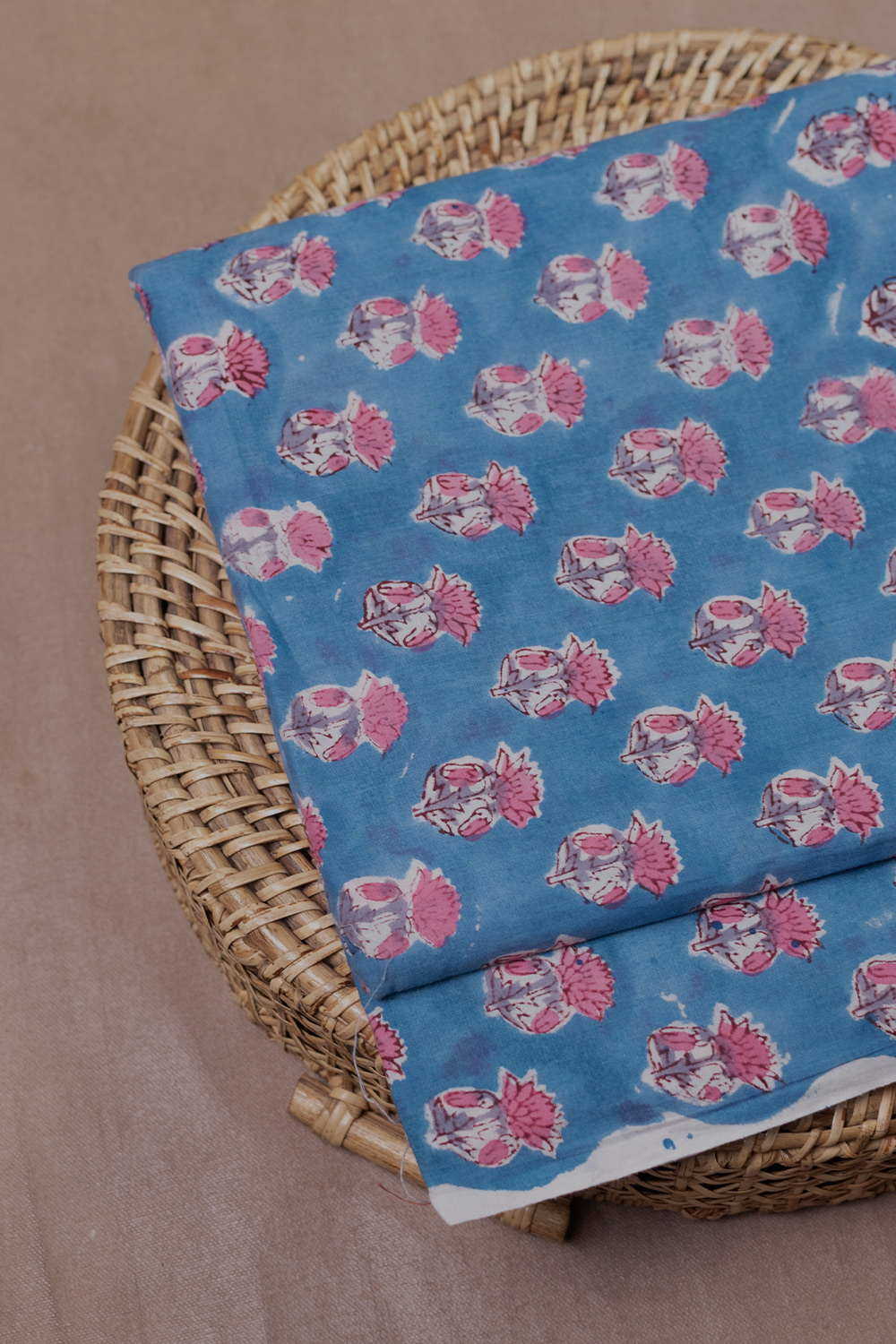 Pink Butta Floral Sanganeri Cotton Fabric - Image 3