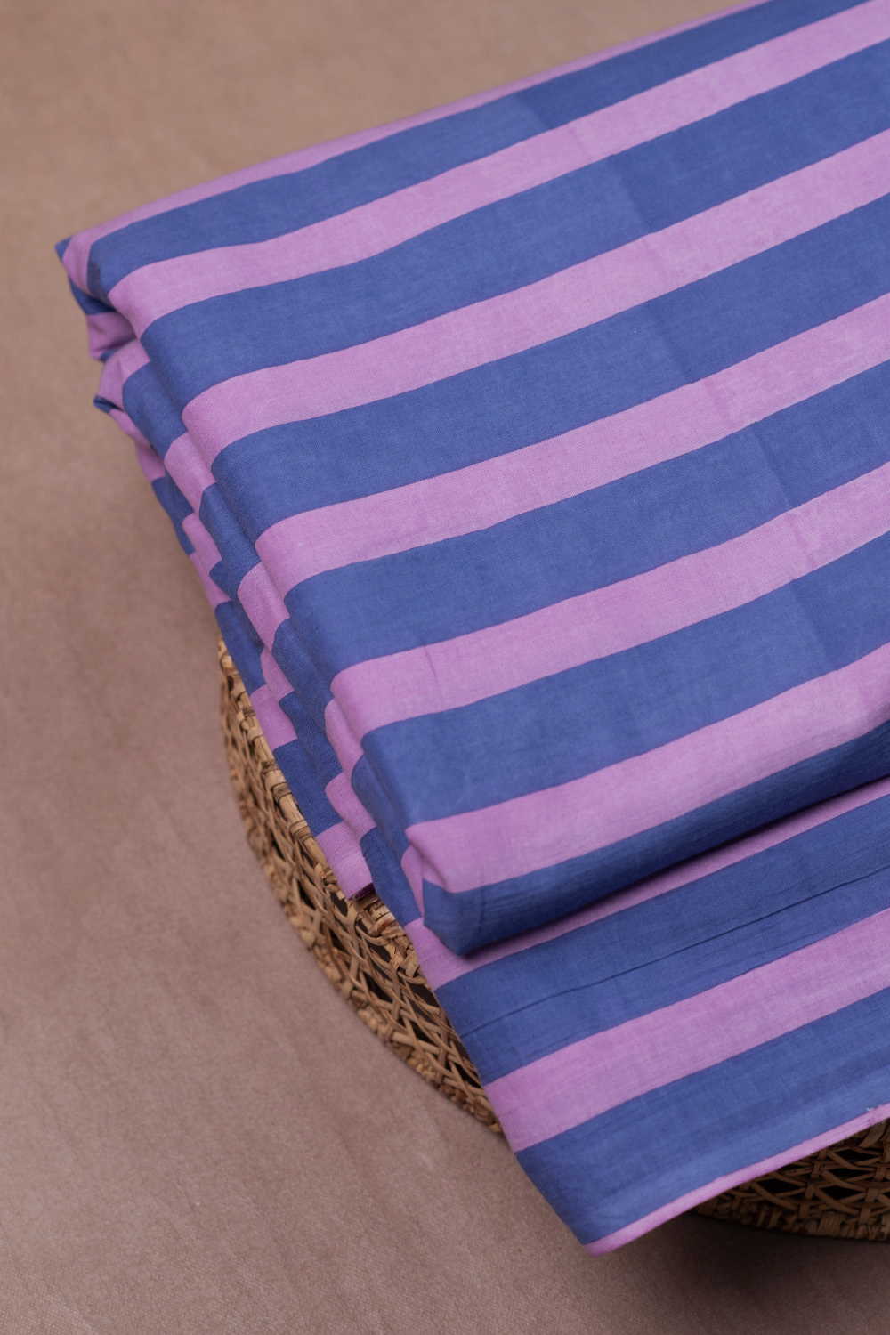 Purple & Blue Stripe Sanganeri Cotton Fabric