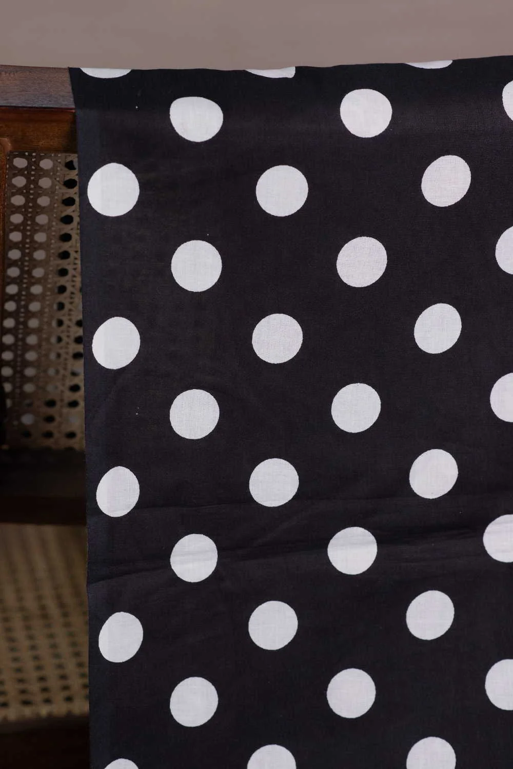 Vintage Cream Polka Sanganeri Cotton Fabric