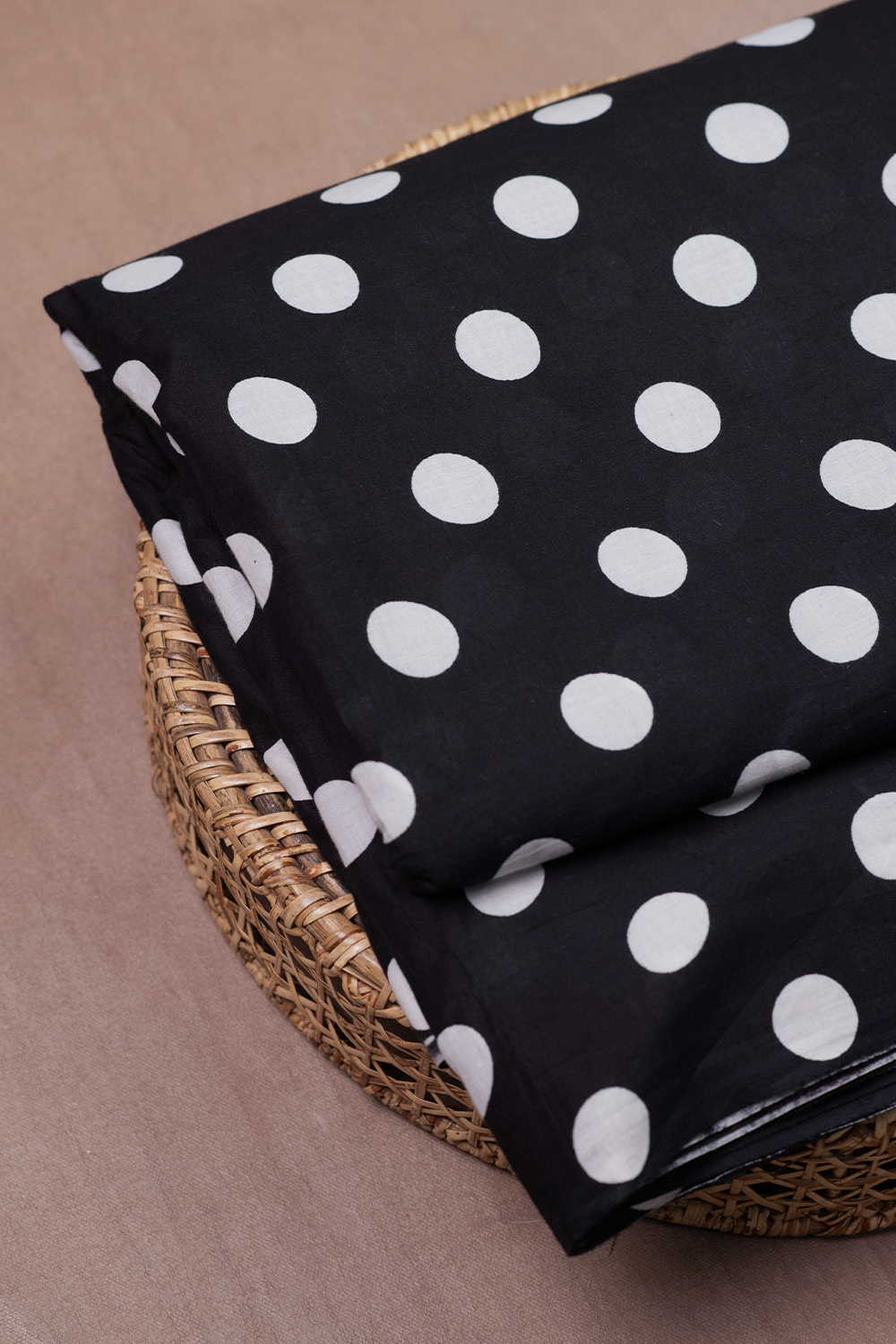 Vintage Cream Polka Sanganeri Cotton Fabric - Image 3