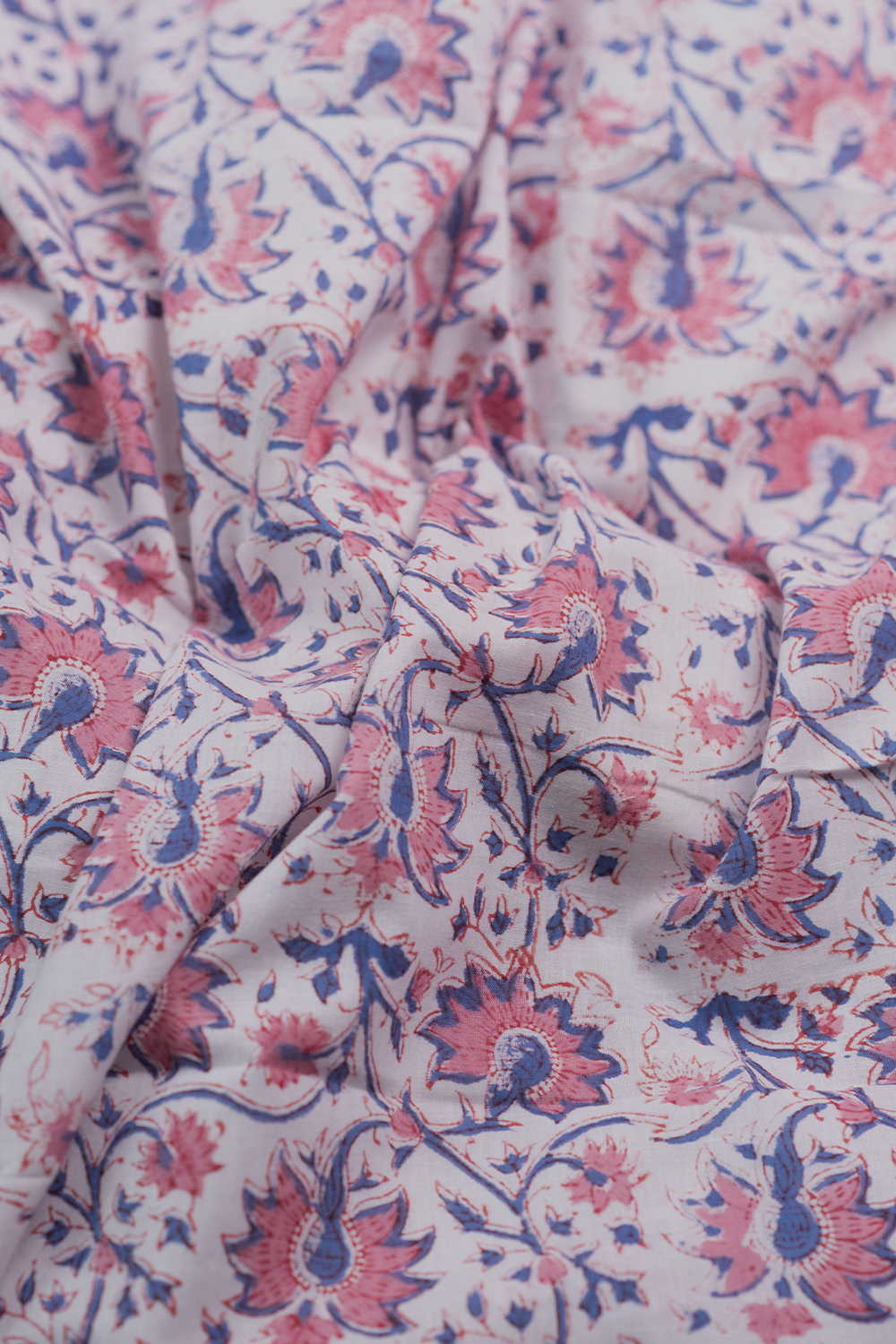 Pink Floral Garden Sanganeri Cotton Fabric - Image 2