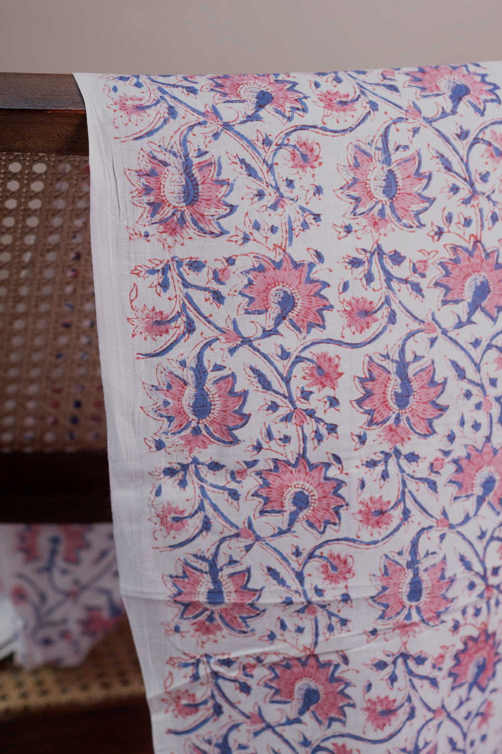Pink Floral Garden Sanganeri Cotton Fabric - Image 3