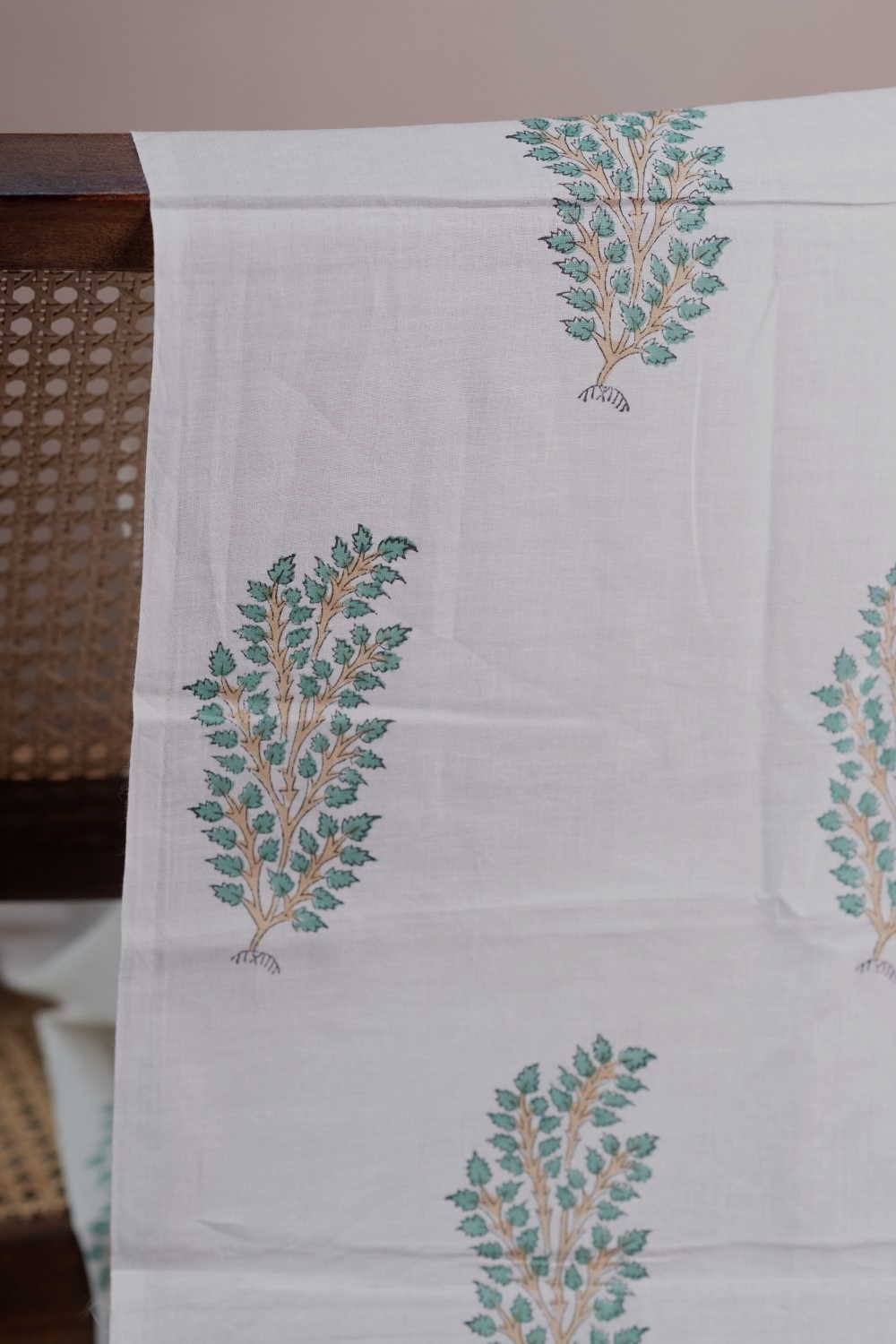 Mint Grove - Cream Sanganeri Cotton Fabric