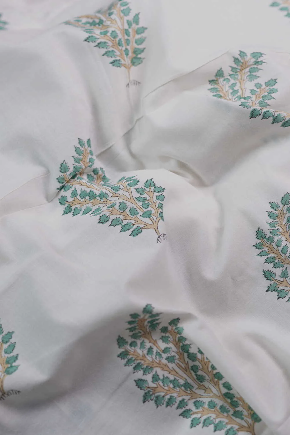 Mint Grove - Cream Sanganeri Cotton Fabric - Image 2