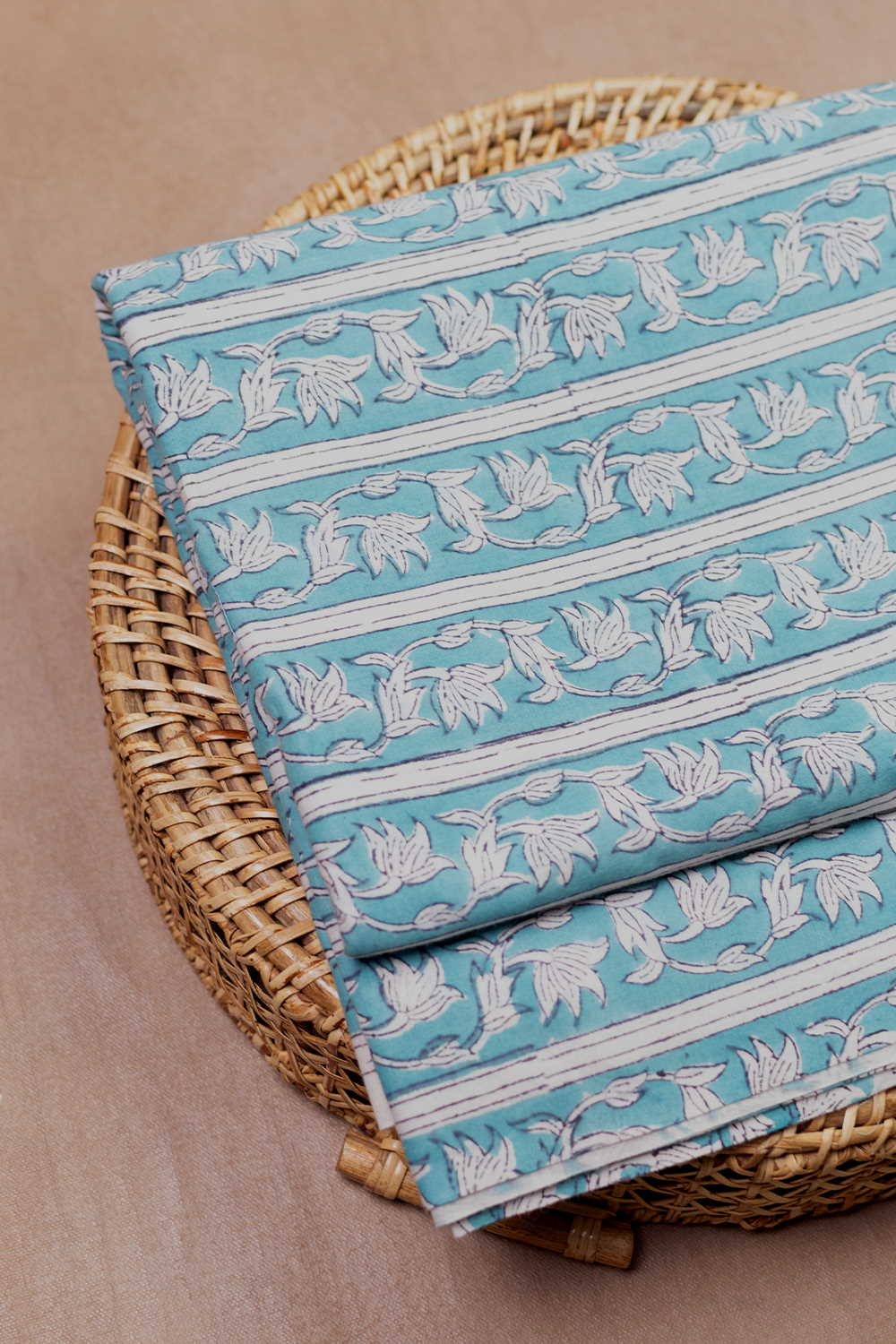 Light Blue Sanganeri Cotton Fabric - Image 3