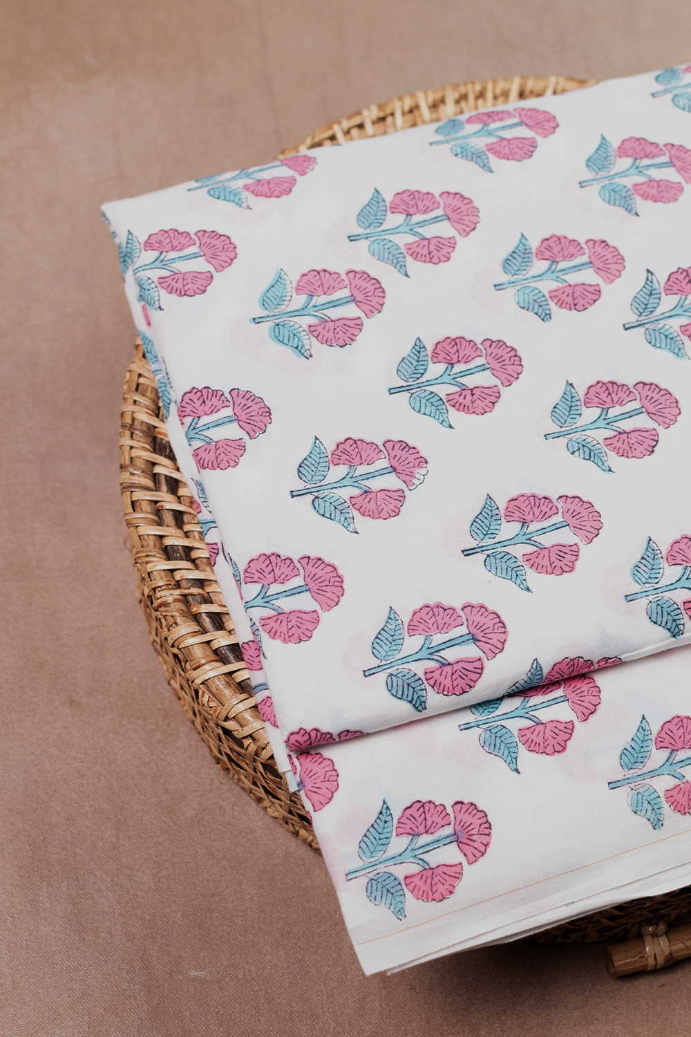 Pink Tri Butta Sanganeri Cotton Fabric - Image 3