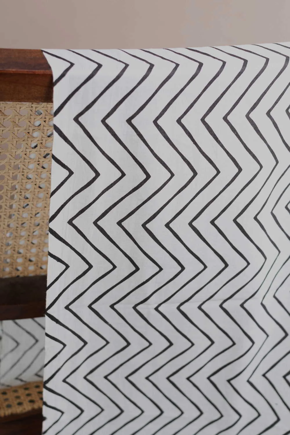 Chevron on Cream Sanganeri Cotton Fabric