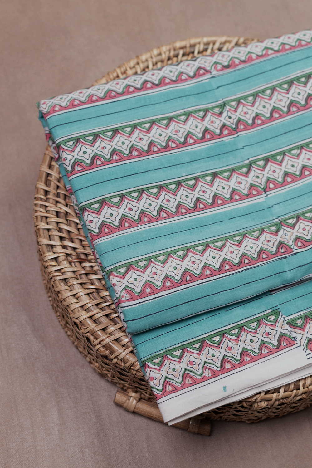 Blue with Stripe Pattern Sanganeri Cotton Fabric - Image 3