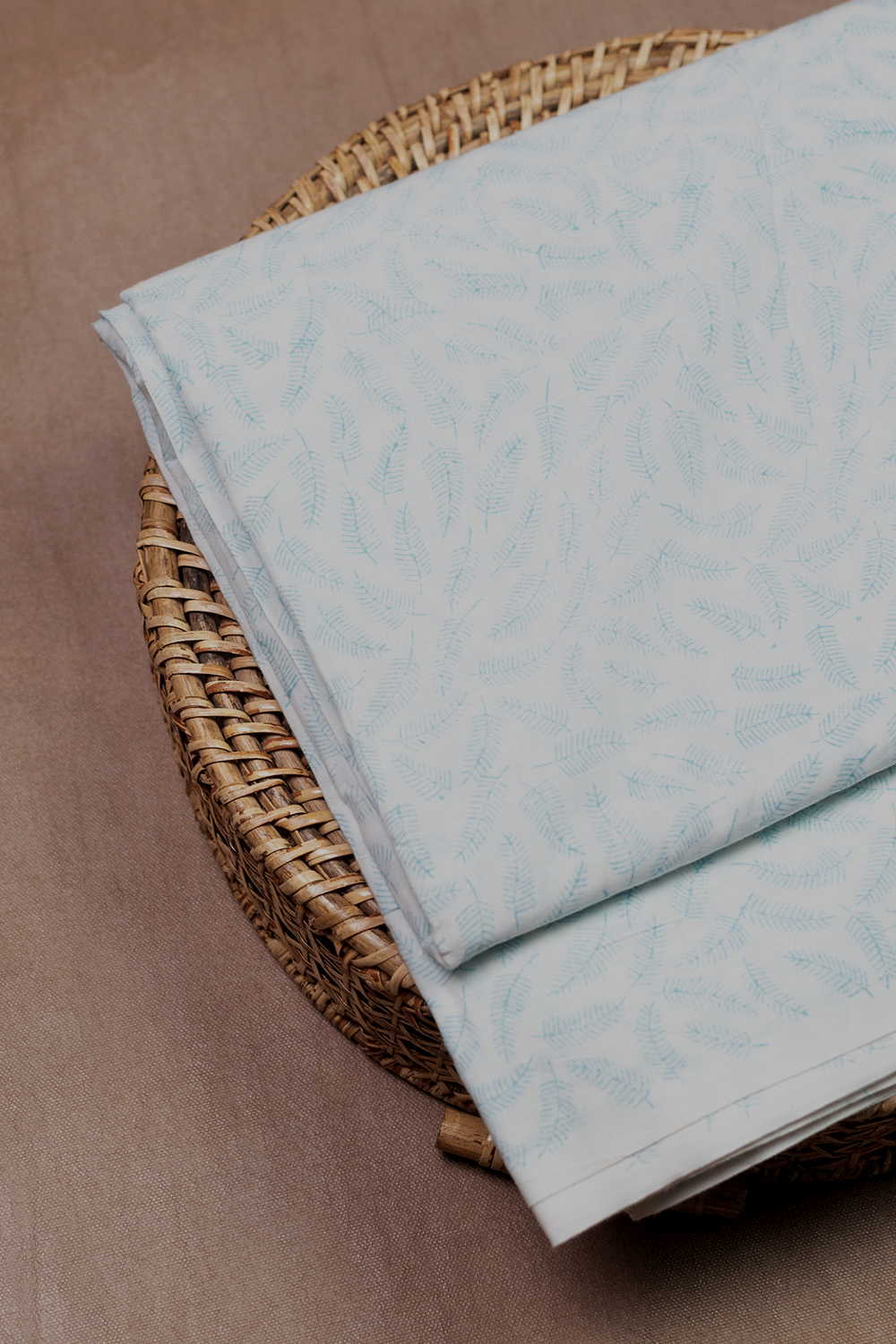 Blue leaf's - Cream Sanganeri Cotton Fabric - Image 3