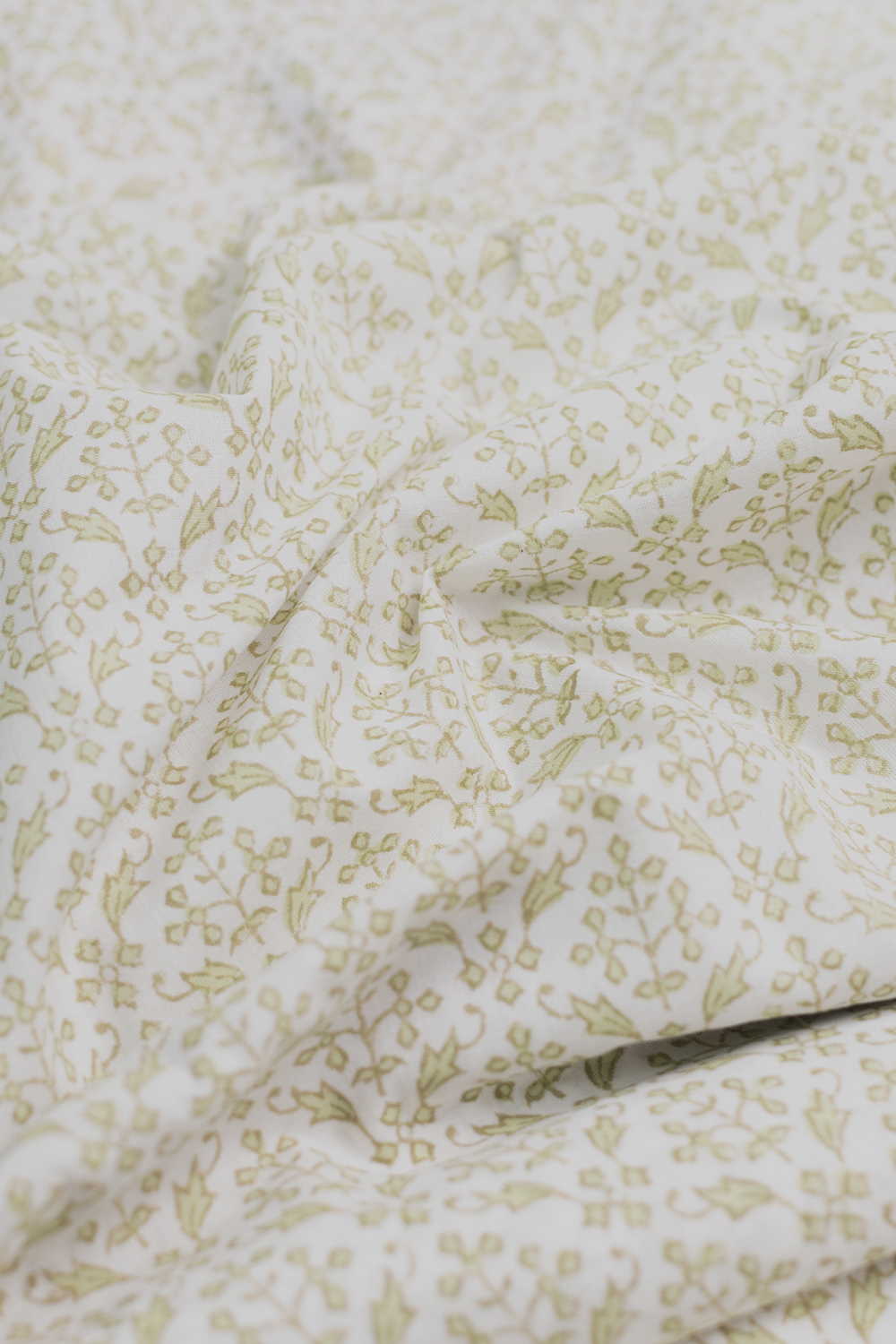 Green Designs on Cream Sanganeri Cotton Fabric - Image 2