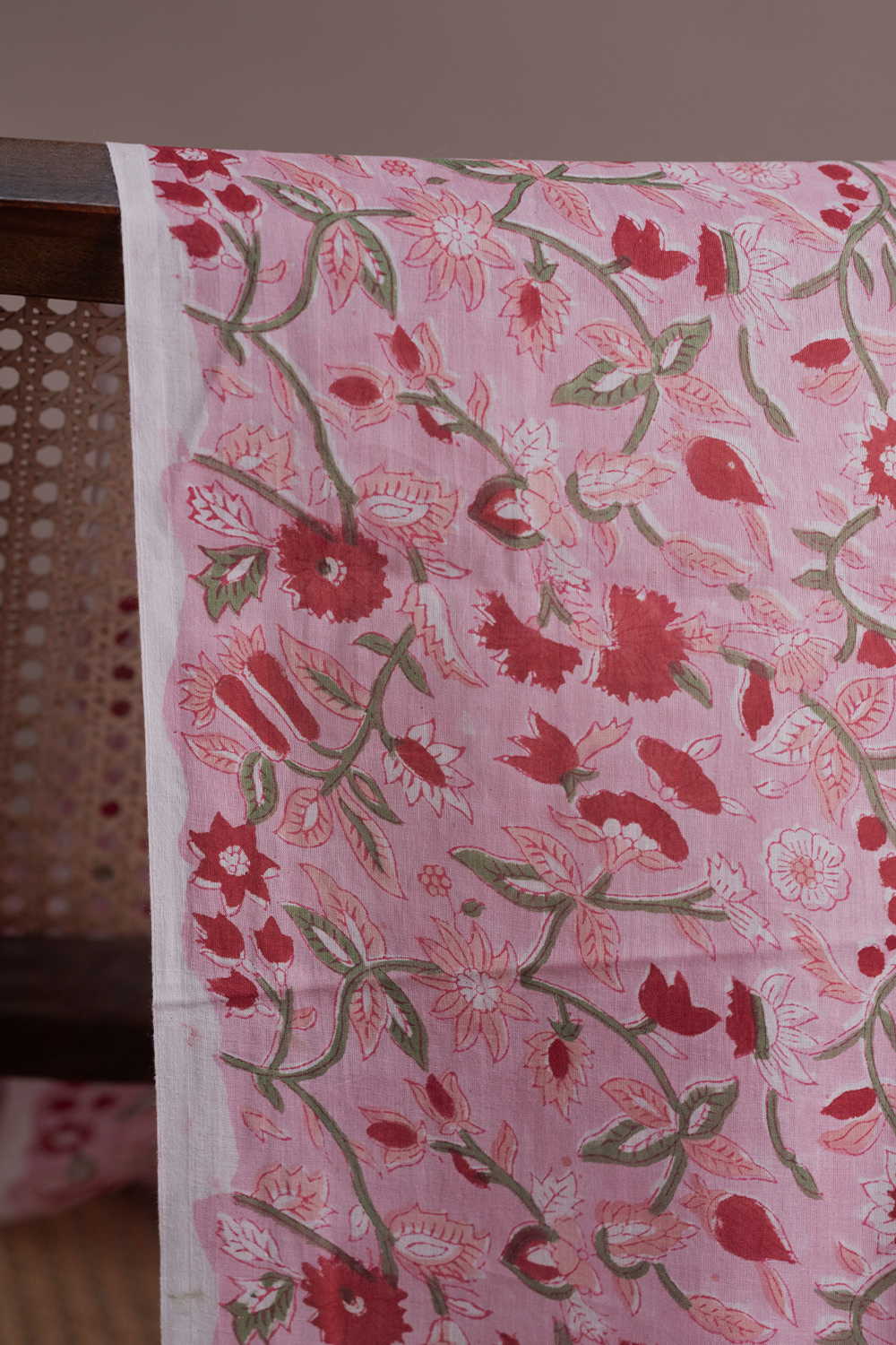 Rosevine Bloom Sanganeri Mul Cotton Fabric