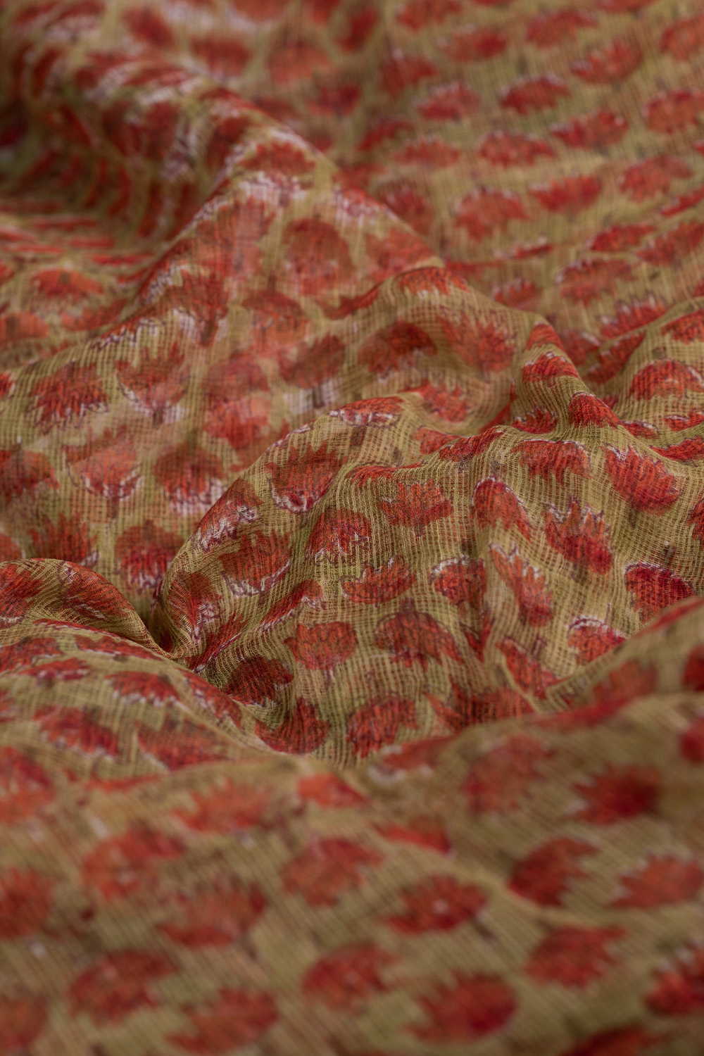 Maroon Florets - Green Kota Cotton Fabric - Image 3