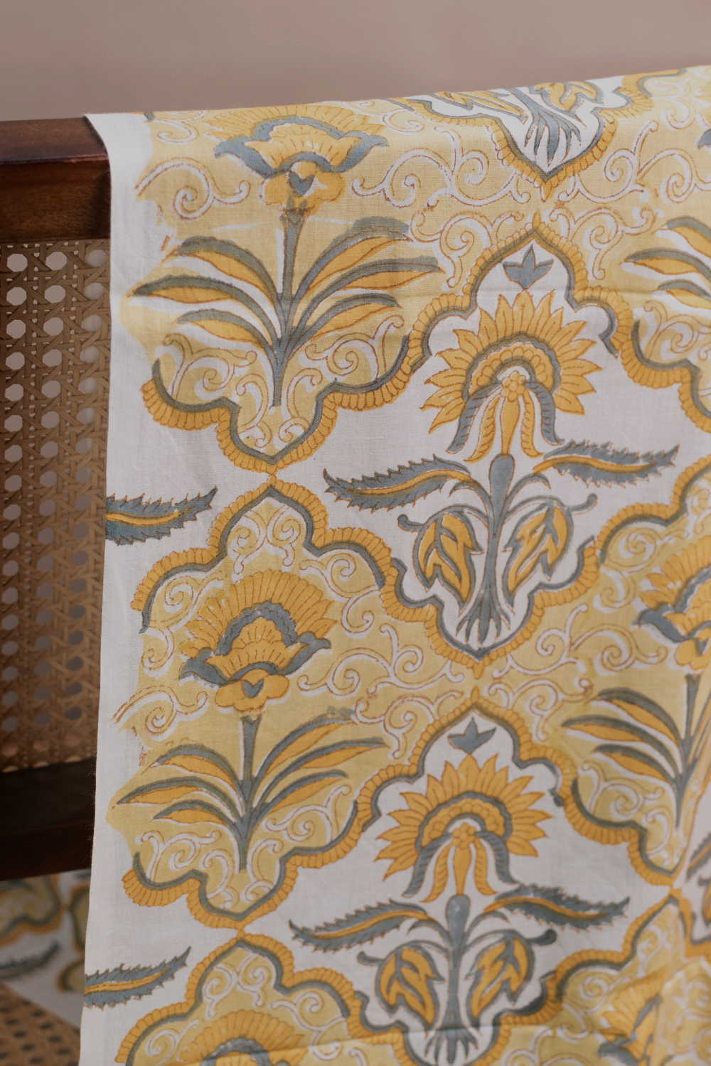 Amber Petal Dream Sanganeri Cotton Fabric - Image 3