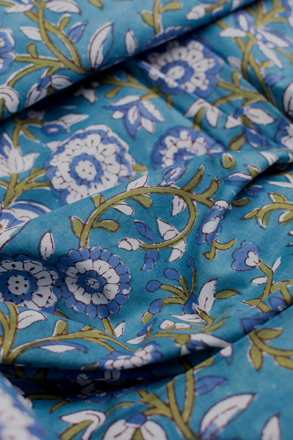 Sea Breeze Floral Sanganeri Cotton Fabric - 0.7m - Image 2