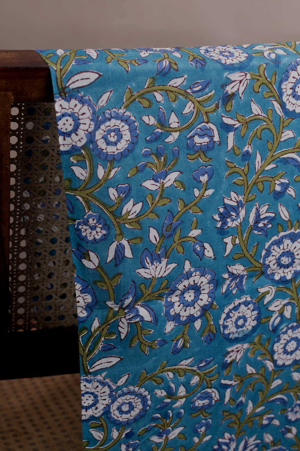 Sea Breeze Floral Sanganeri Cotton Fabric - 0.7m - Image 3