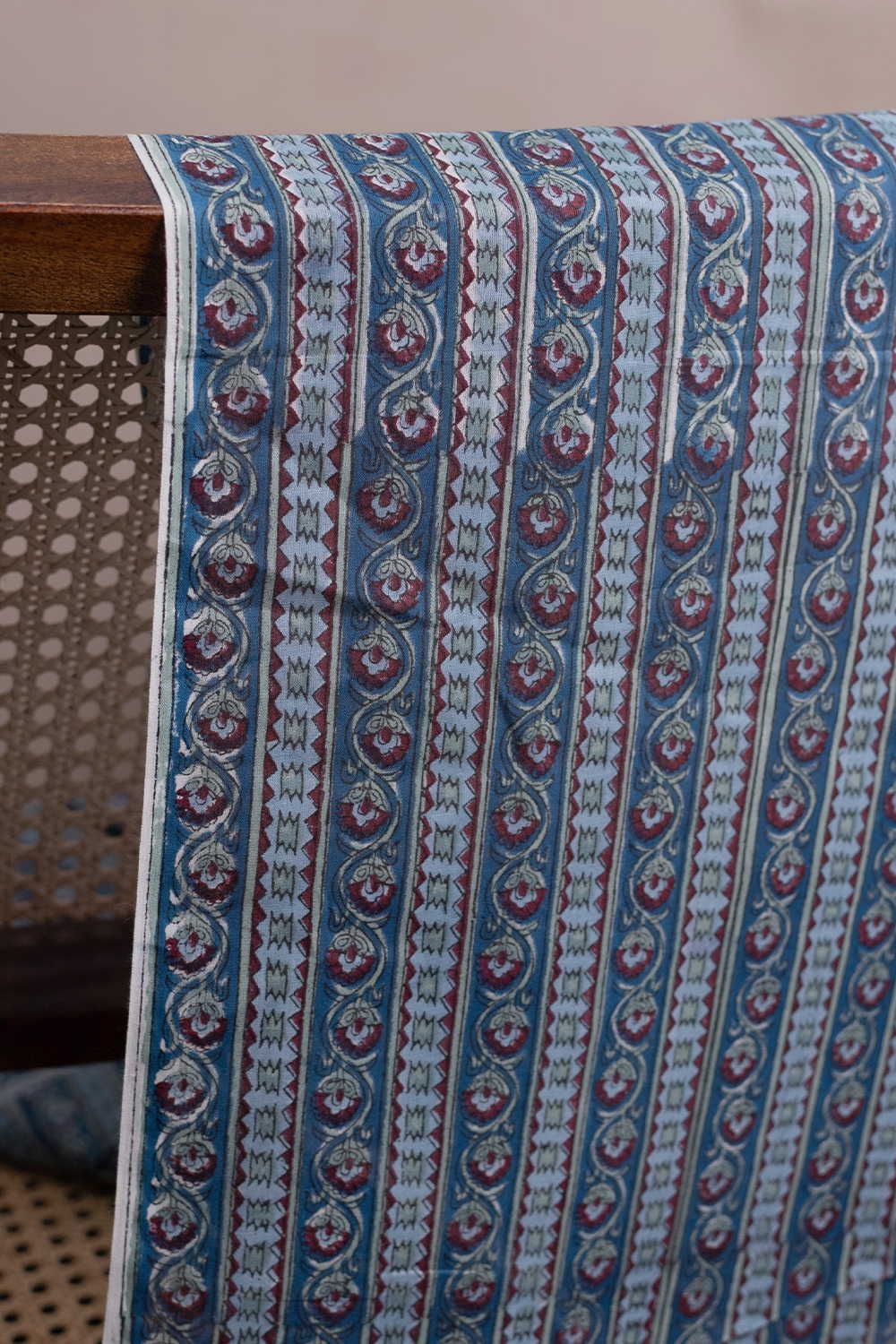 Rustic Floral Stripe Sanganeri Mul Cotton Fabric