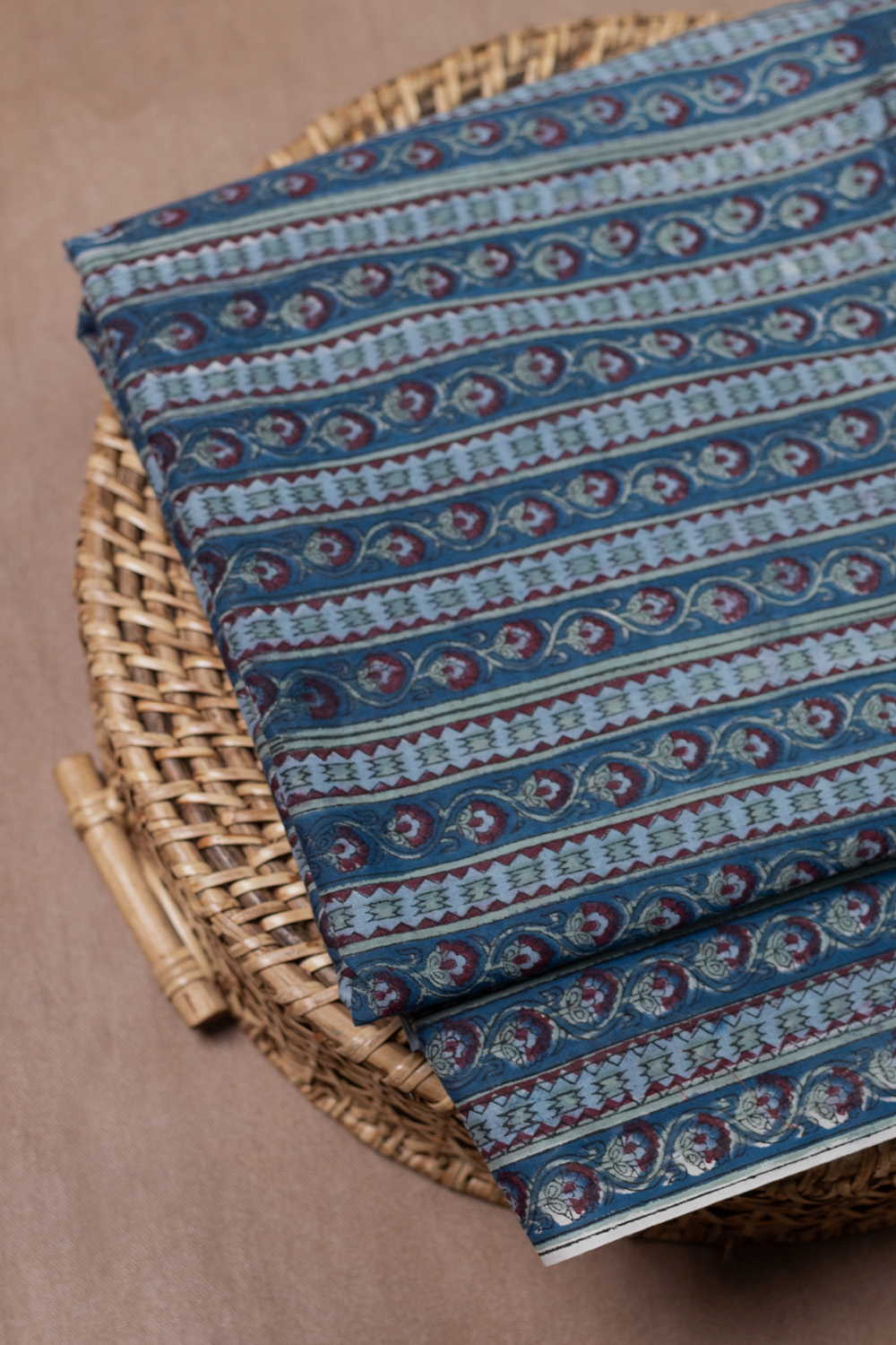 Rustic Floral Stripe Sanganeri Mul Cotton Fabric - Image 3