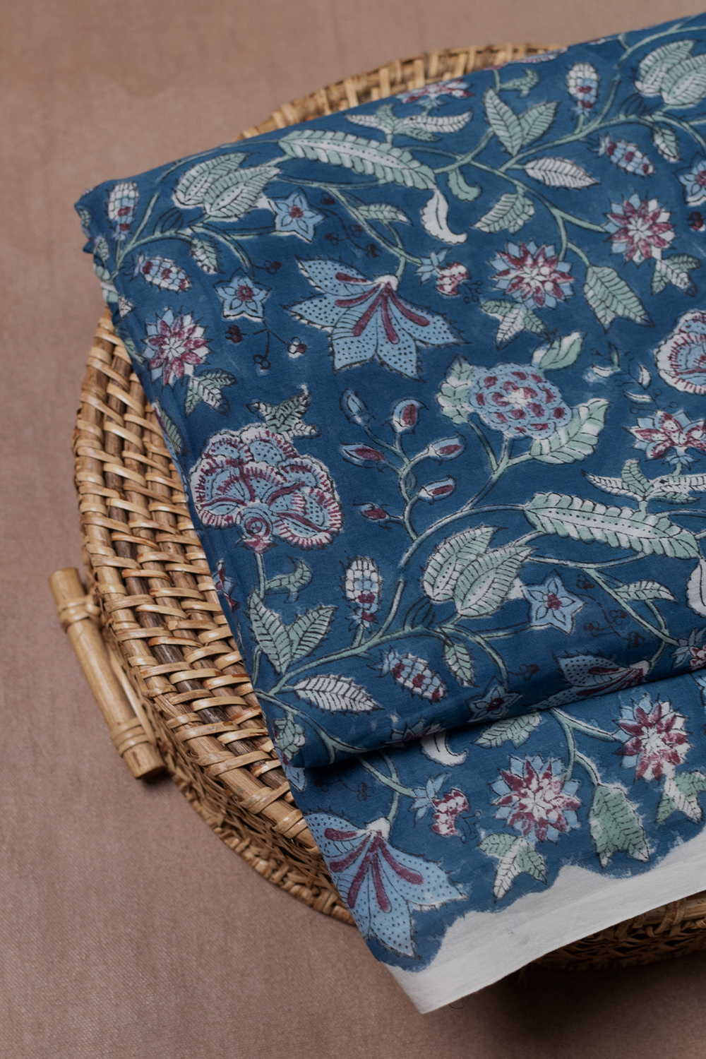 Blue Garden Sanganeri Mul Cotton Fabric - Image 3