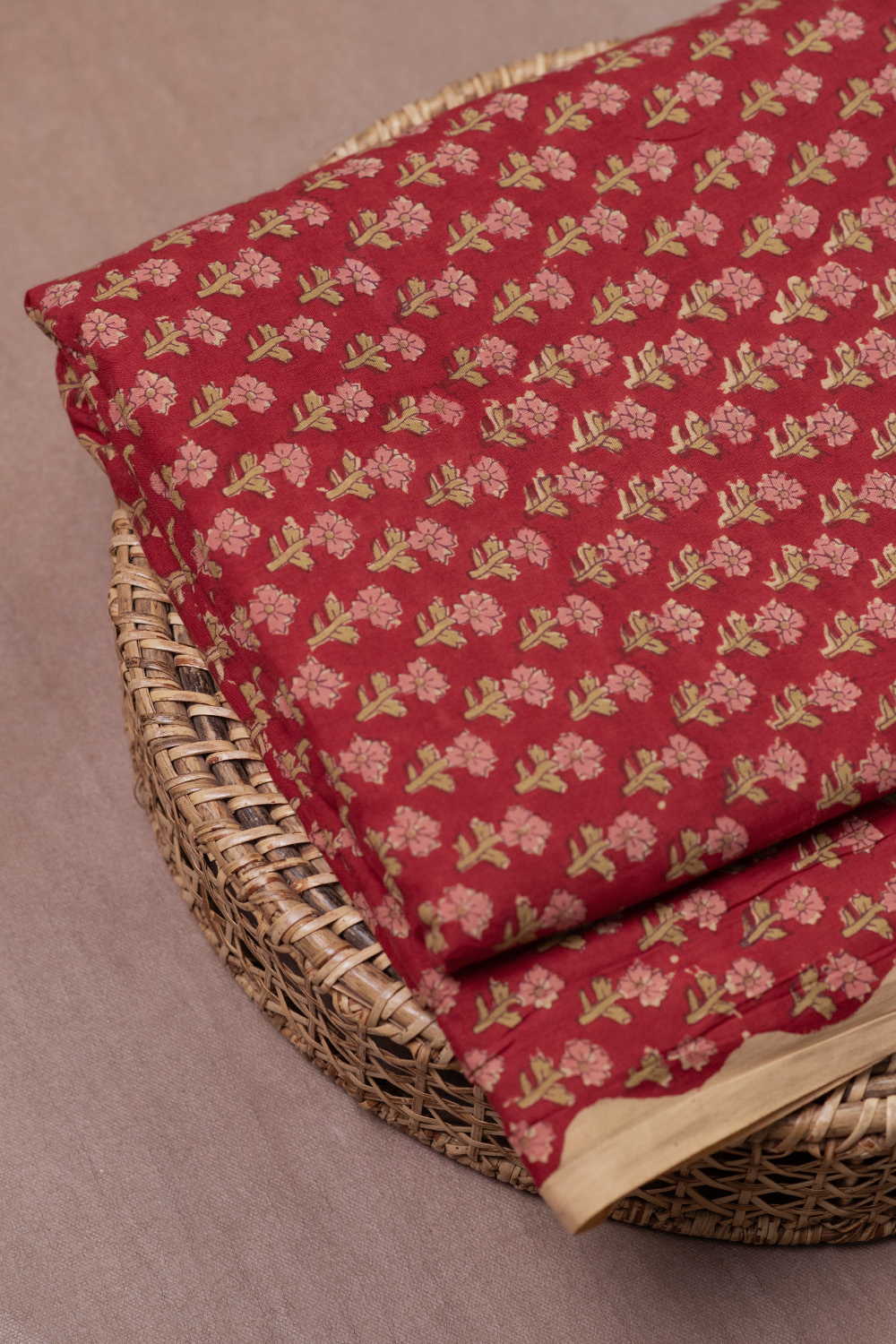Maroon Meadow Mini Sanganeri Cotton Fabric
