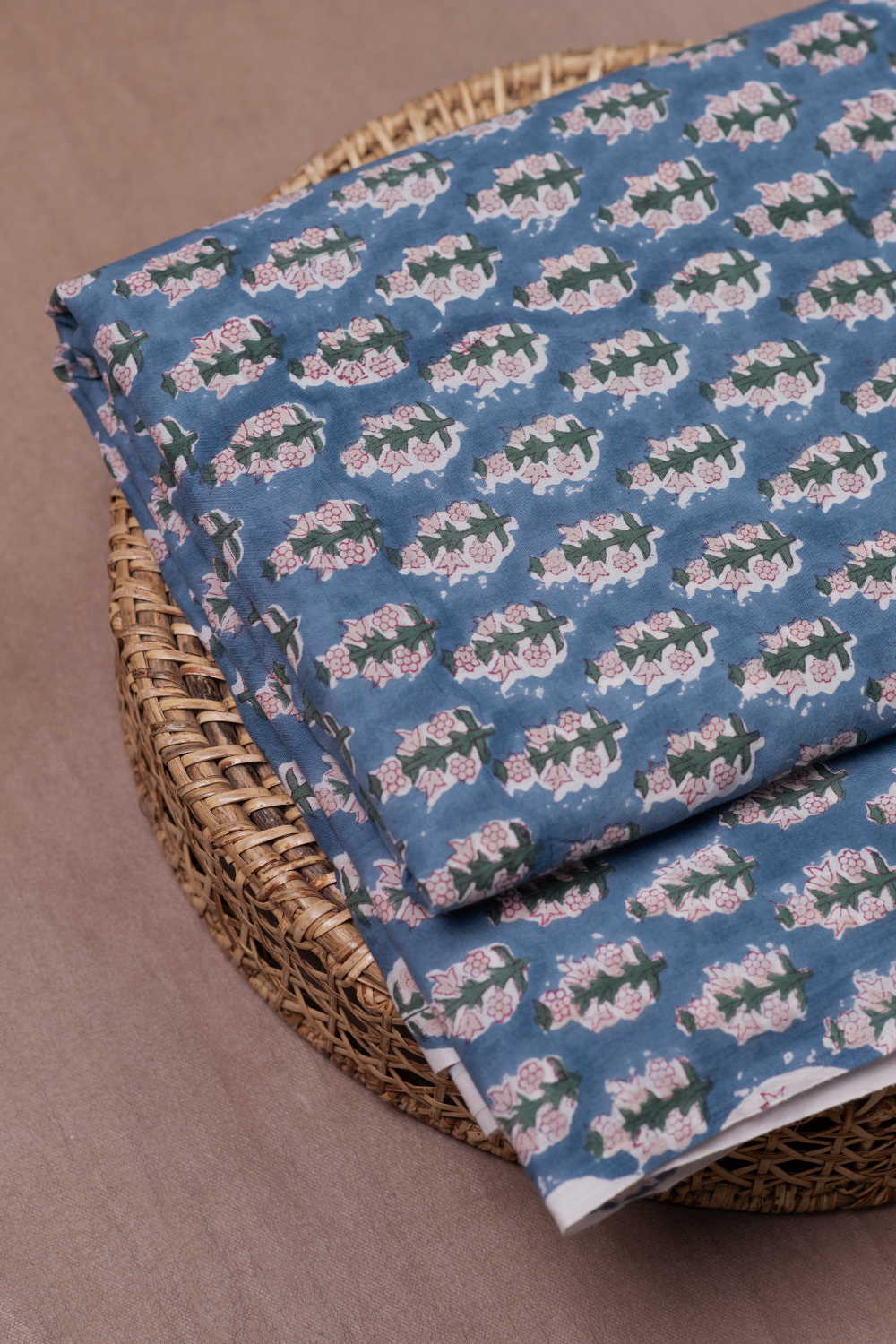 Floral Butta - Blue Sanganeri Cotton Fabric