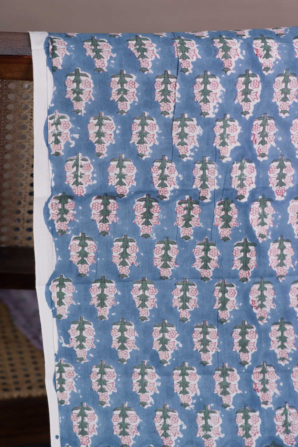 Floral Butta - Blue Sanganeri Cotton Fabric - Image 3