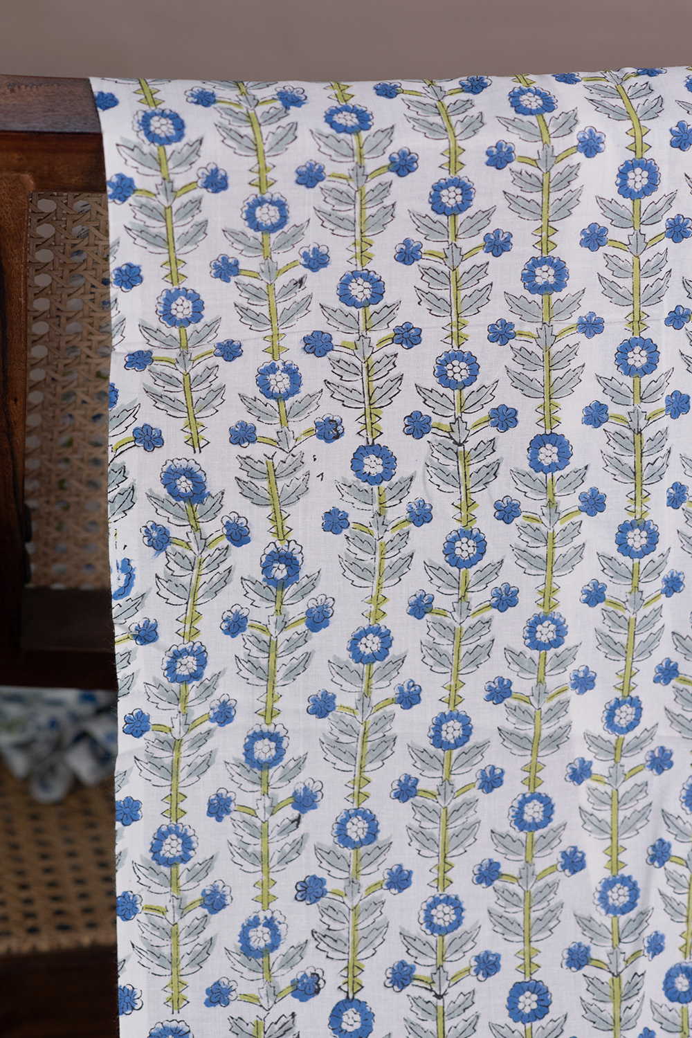Floral Pattern - Cream Sanganeri Cotton Fabric