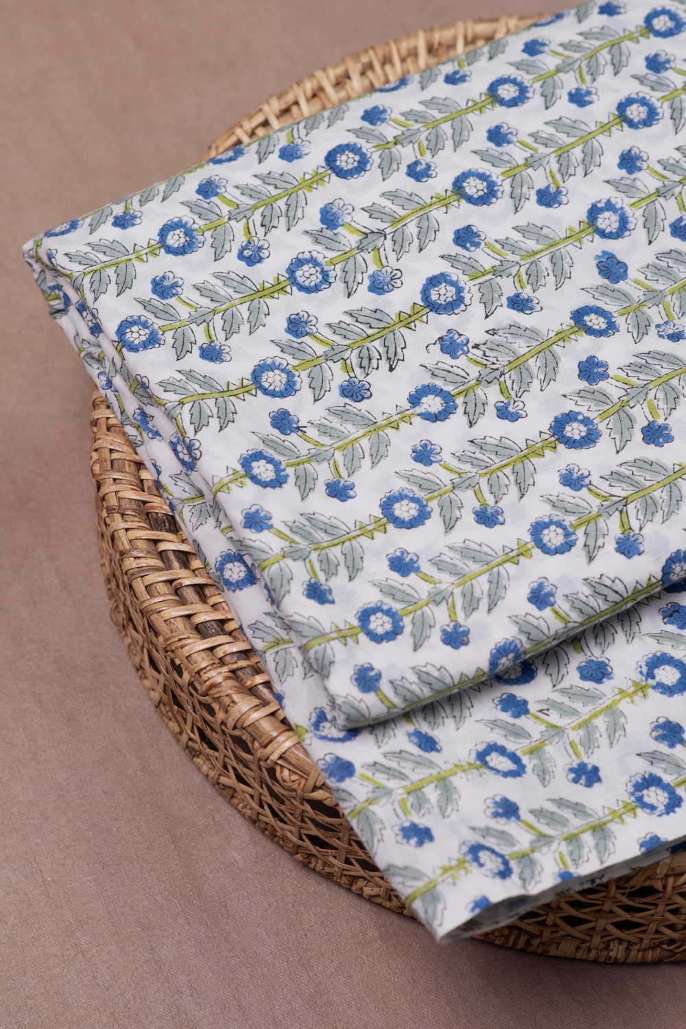 Floral Pattern - Cream Sanganeri Cotton Fabric - Image 3