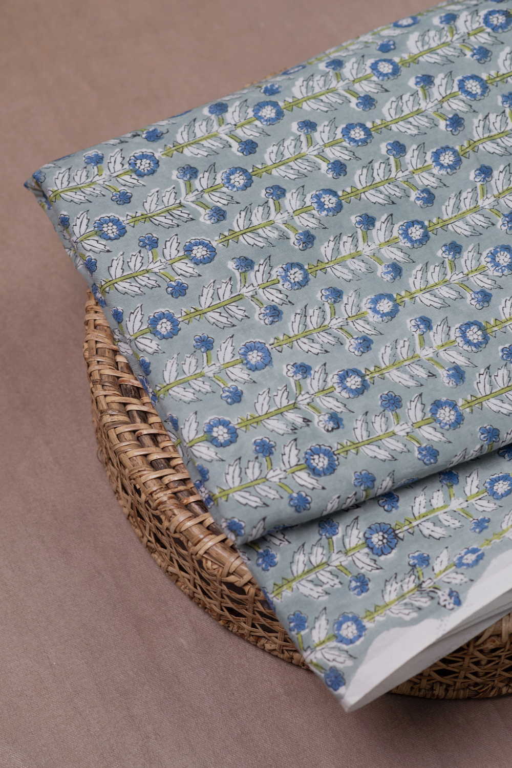 Floral Pattern - Green Sanganeri Cotton Fabric