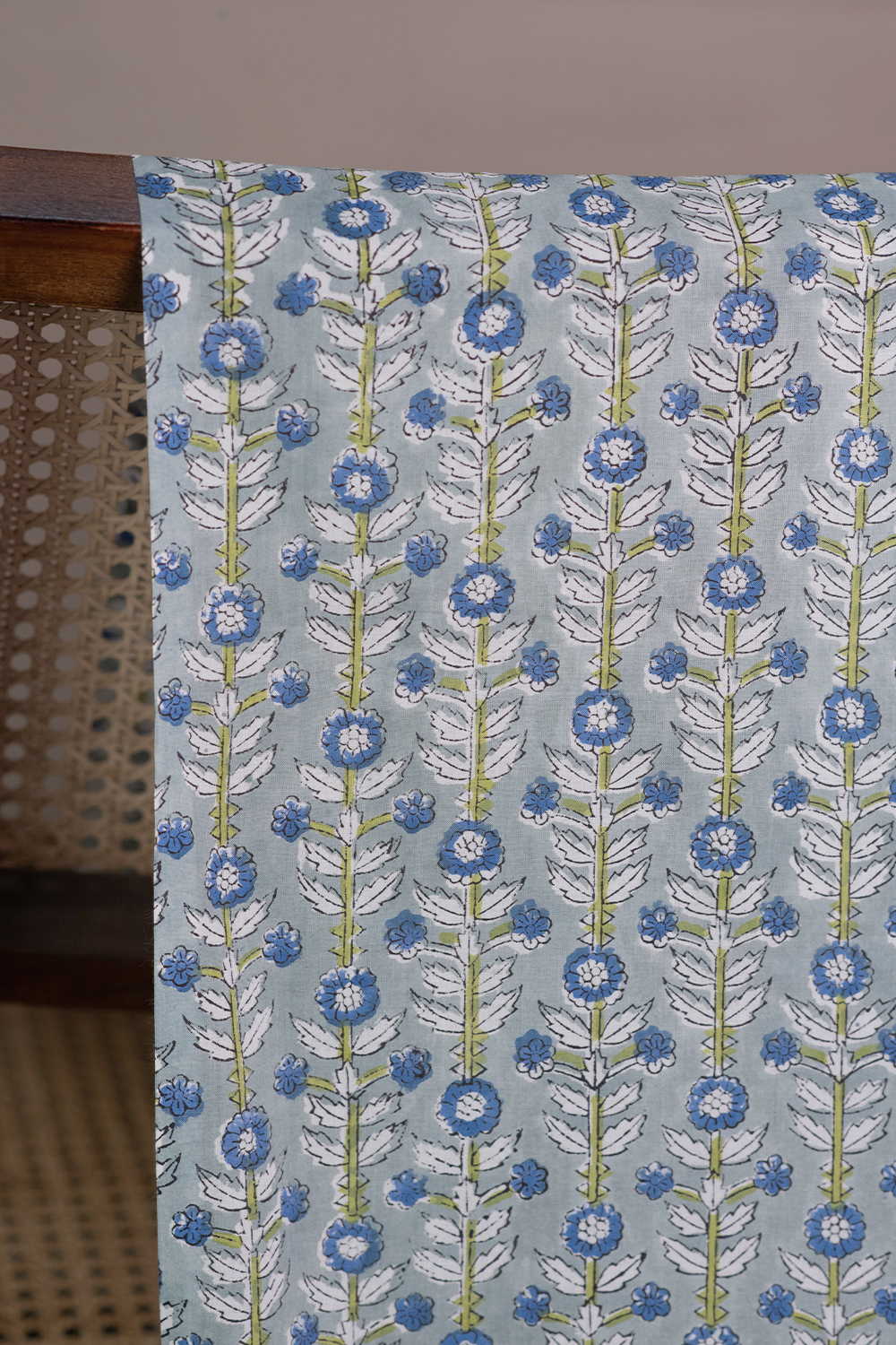 Floral Pattern - Green Sanganeri Cotton Fabric - Image 2