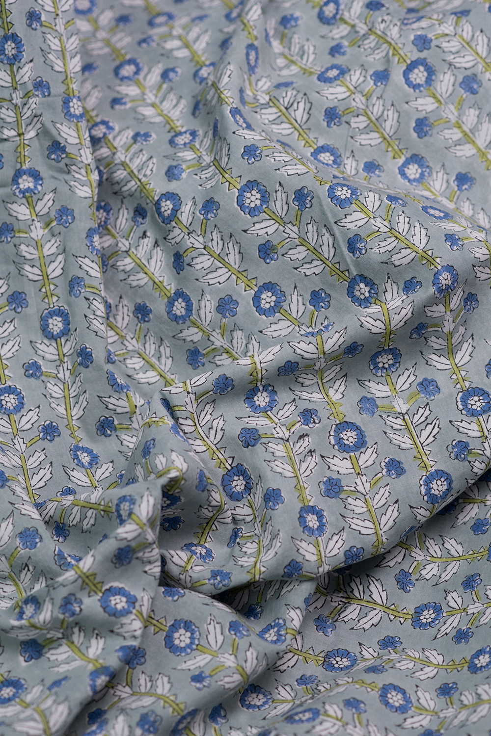 Floral Pattern - Green Sanganeri Cotton Fabric - Image 3