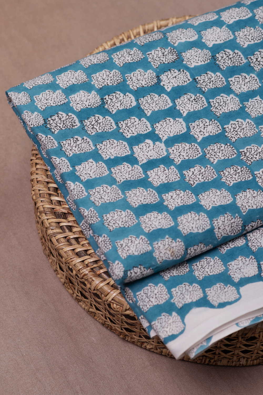Petal Poetry Blue Sanganeri Cotton Fabric