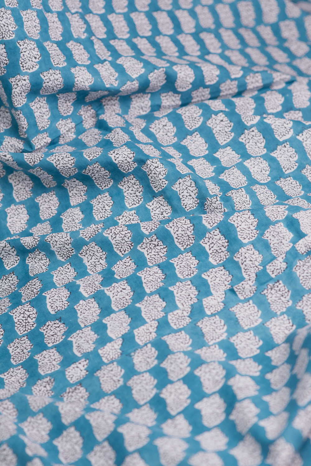 Petal Poetry Blue Sanganeri Cotton Fabric - Image 3