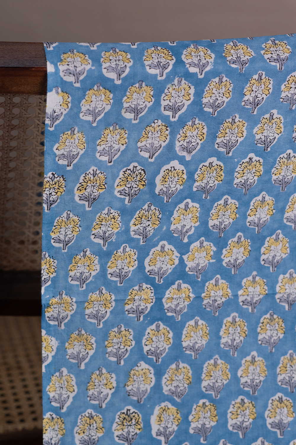 Soft Floral Azure Sanganeri Cotton Fabric