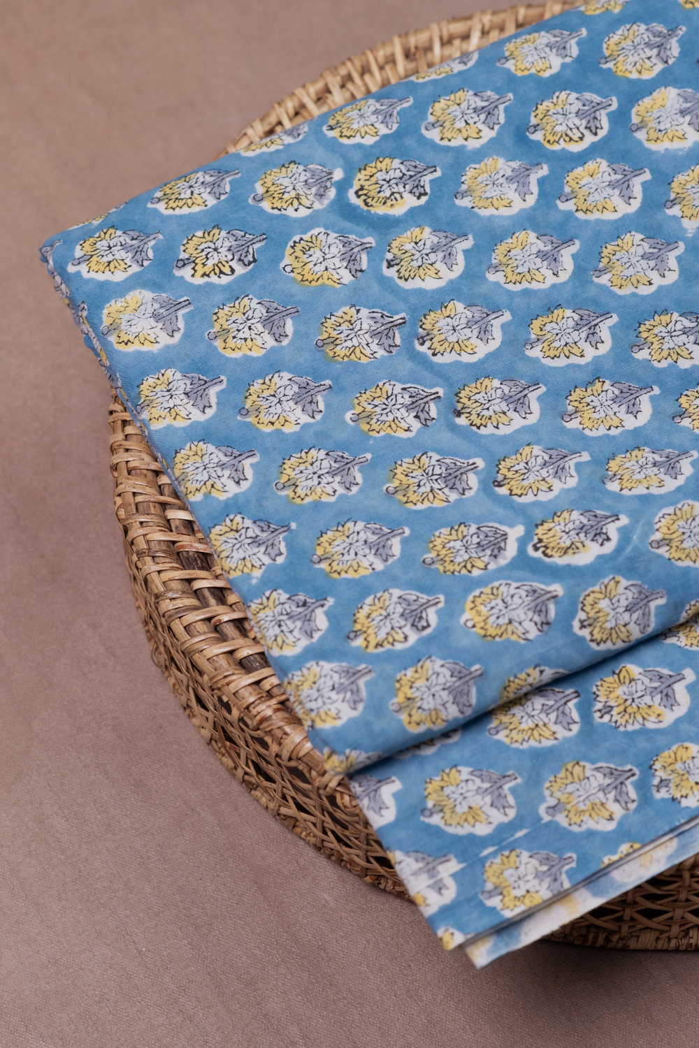 Soft Floral Azure Sanganeri Cotton Fabric - Image 2
